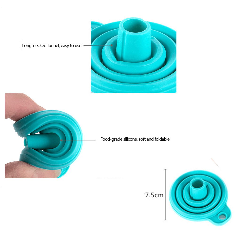 Food Grade Silicone Collapsible Funnel Set of 6 - Small Foldable Kitchen Funnel for Liquid & Powder Transfer - Perfect for Cooking, Baking, Camping & DIY Projects