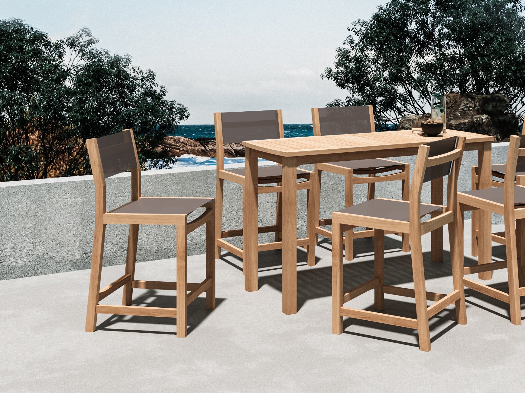 Perrin Teak Outdoor Counter Height Dining Chair in Taupe - Weather-Resistant Patio Bar Stool for Backyard, Poolside & Restaurant Use