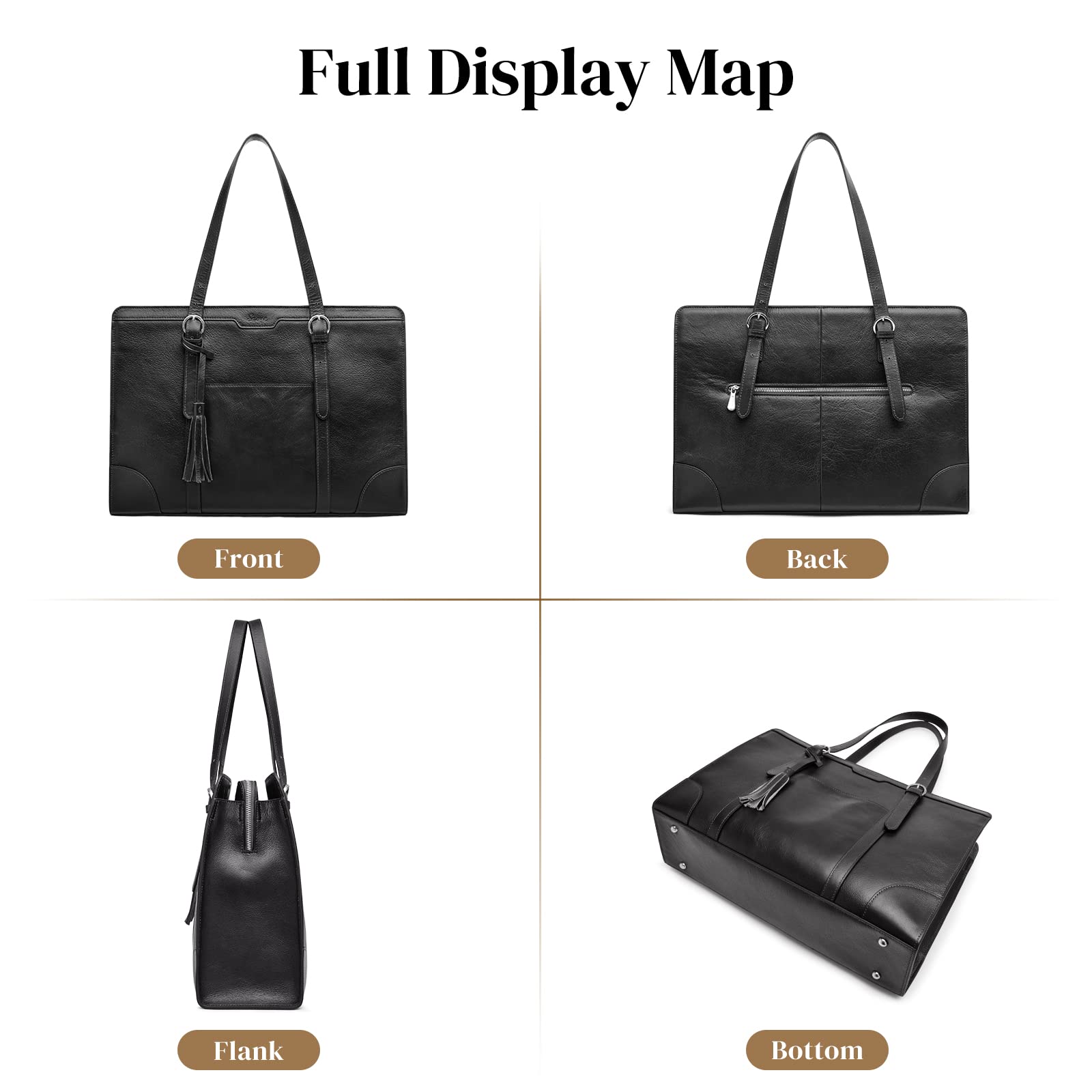 S-ZONE Genuine Leather Laptop Tote Bag for Women - Professional 15.6 Inch Work Bag with Trolley Sleeve & Spacious Compartments | Perfect for Business Travel, Office Commute & Daily Work Essentials