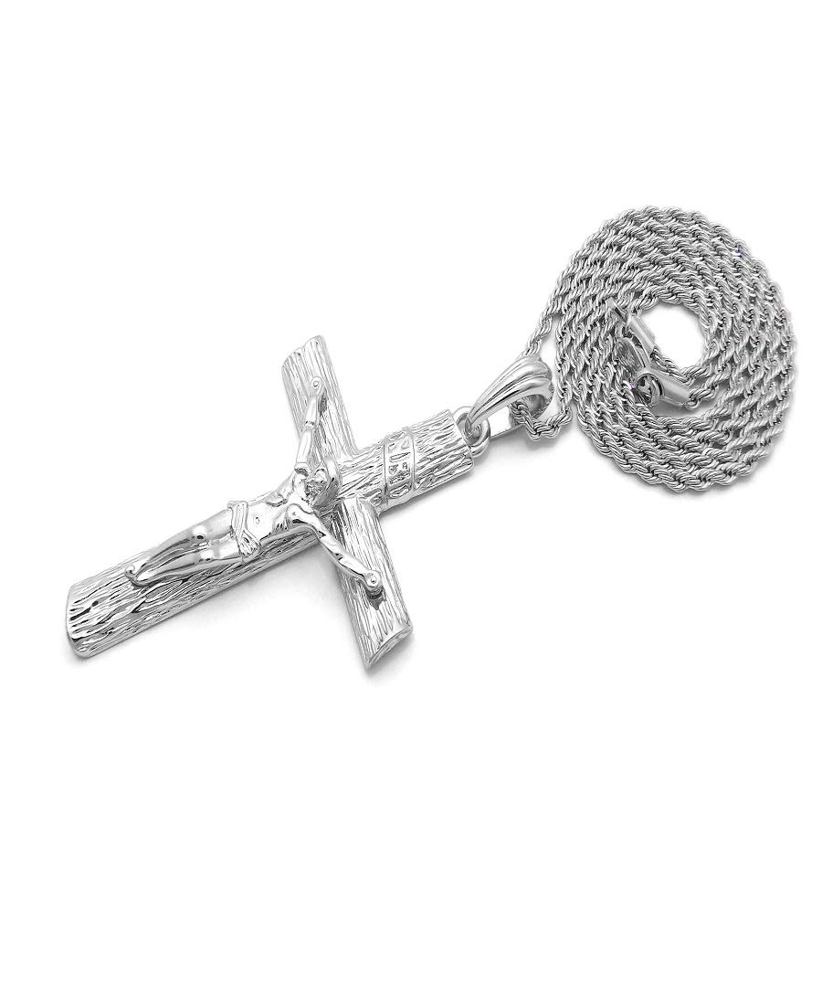 Silver-Tone Crucifix Cross Pendant with Rope Chain Necklace - Religious Jewelry for Men & Women, Perfect for Church, Gifts, and Everyday Wear