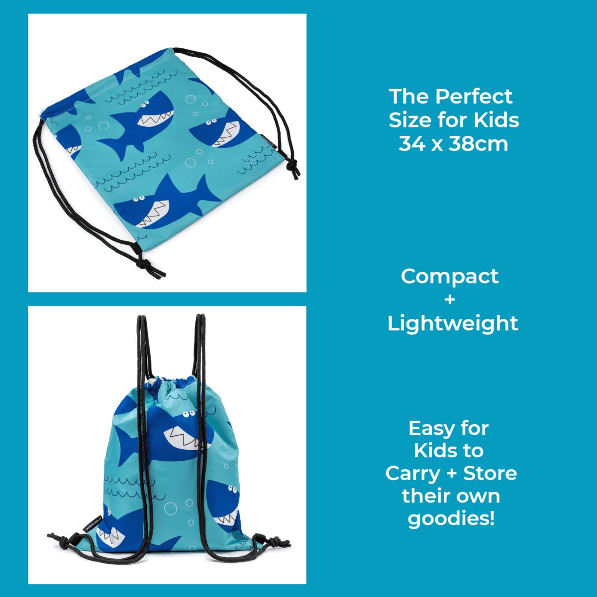 Shark Print Drawstring Swim Bag for Women & Men - Waterproof Beach Bag for Swimming, Gym, Travel & Sports Accessories Storage