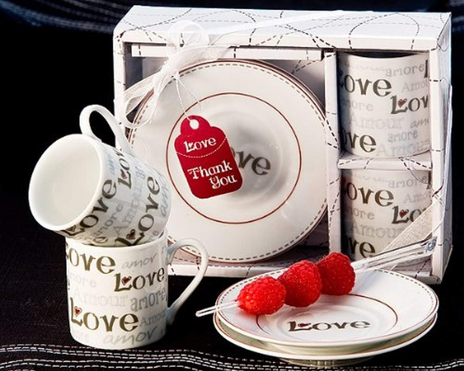 Language of Love Favor Set - 4 oz White Espresso Coffee Cups with Romantic Sayings - Perfect for Weddings, Bridal Showers & Anniversary Gifts