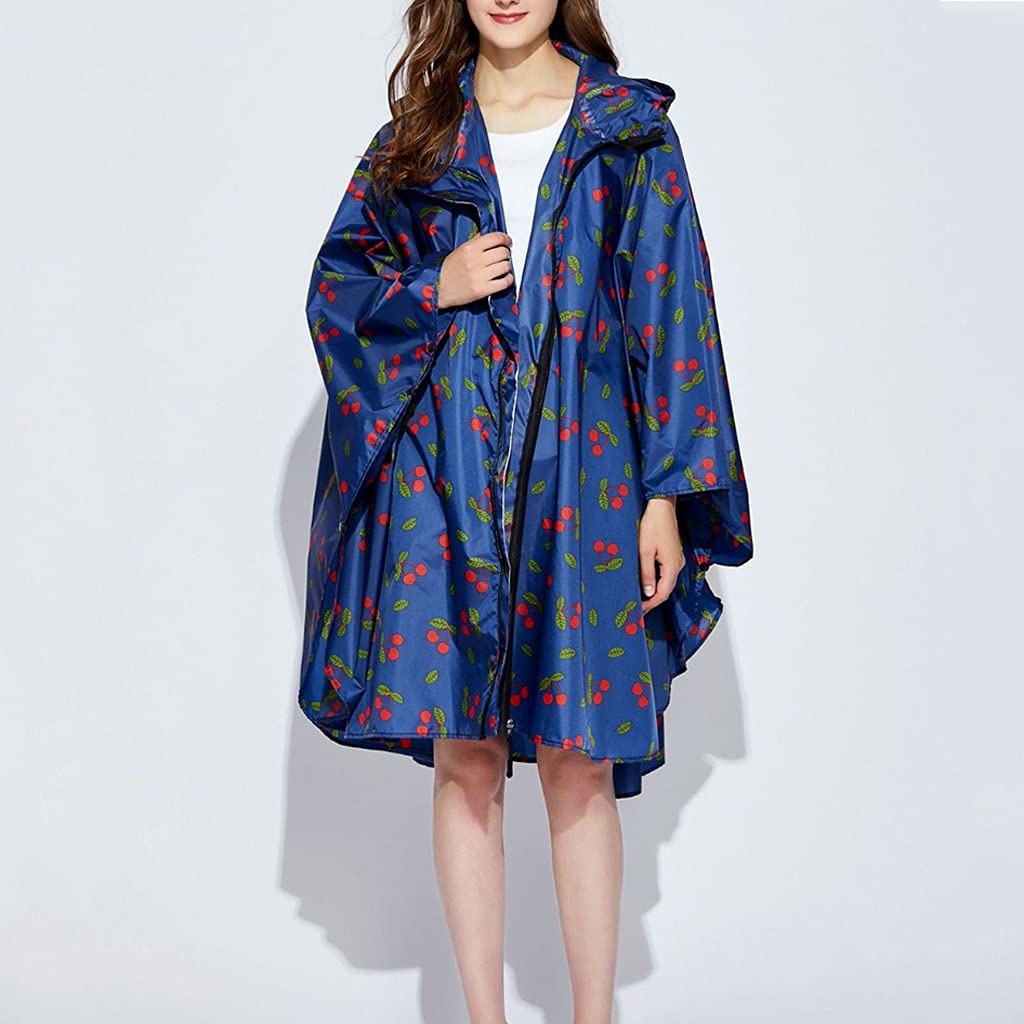WDBBY Women's Waterproof Printed Rain Poncho with Zipper Hood - Lightweight One-Piece Raincoat for Outdoor Activities (Hiking, Camping, Festivals) - Color A, One Size