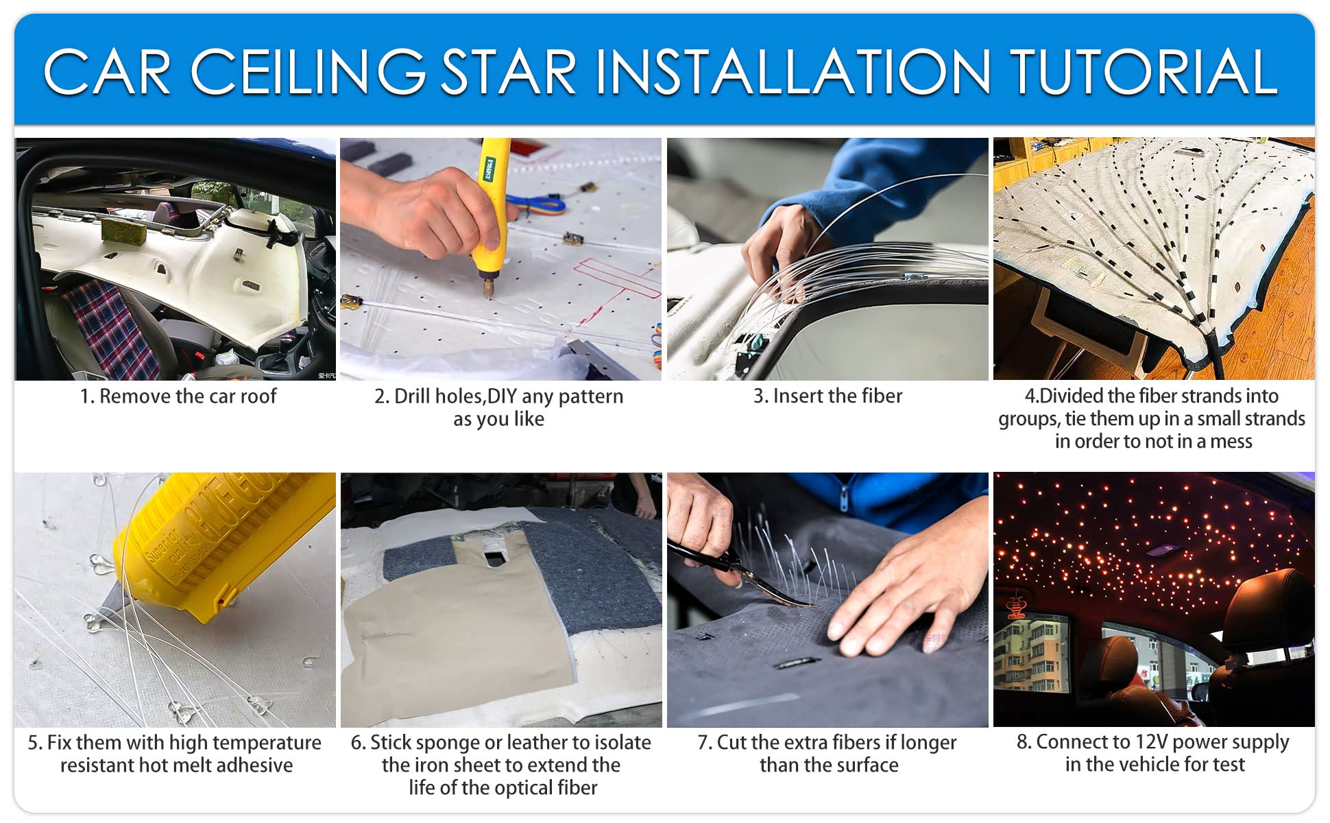 Starlight Headliner Kit - Upgraded 16W Fiber Optic Star Lights for Car Interior (450pcs Mixed Sizes) with APP & RF Remote Control | Perfect for Car Ceiling Decor, Bedroom Ambience & Romantic Nights