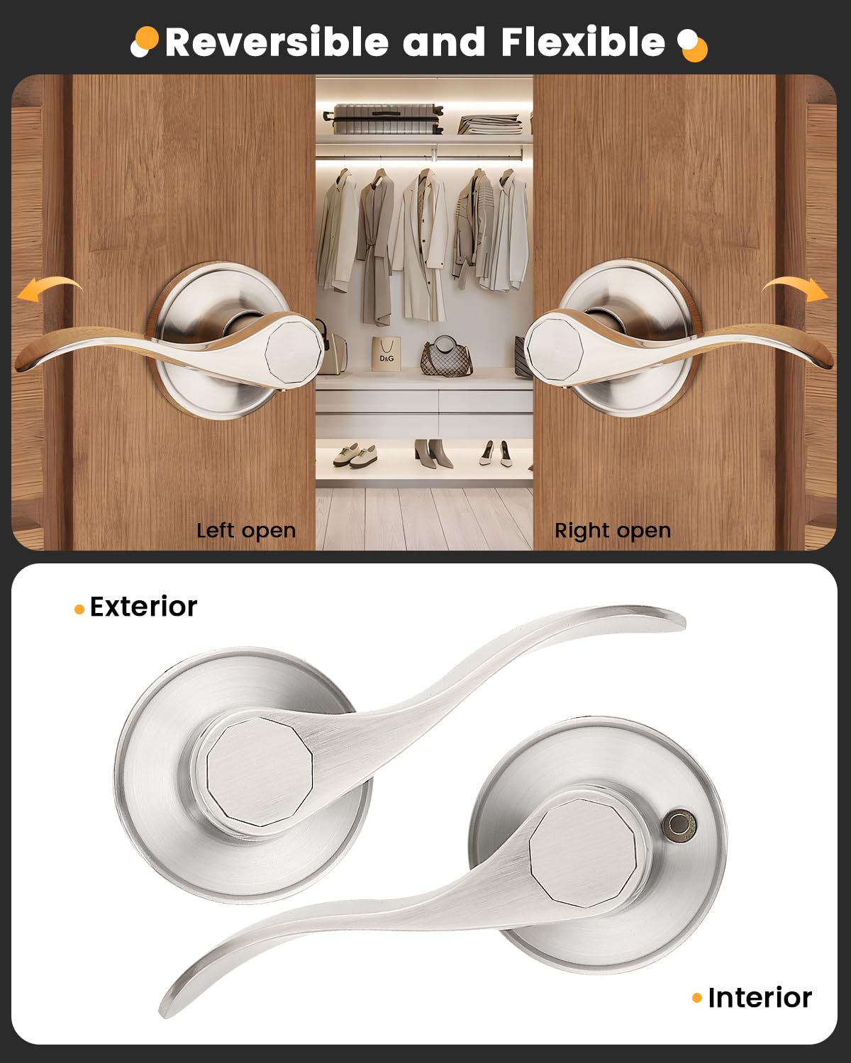 Gobrico 15 Pack Brushed Nickel Interior Door Handles - Wave Style Passage Door Levers, Keyless Hall & Closet Door Locksets Knobs for Home, Office & Bedroom Doors
