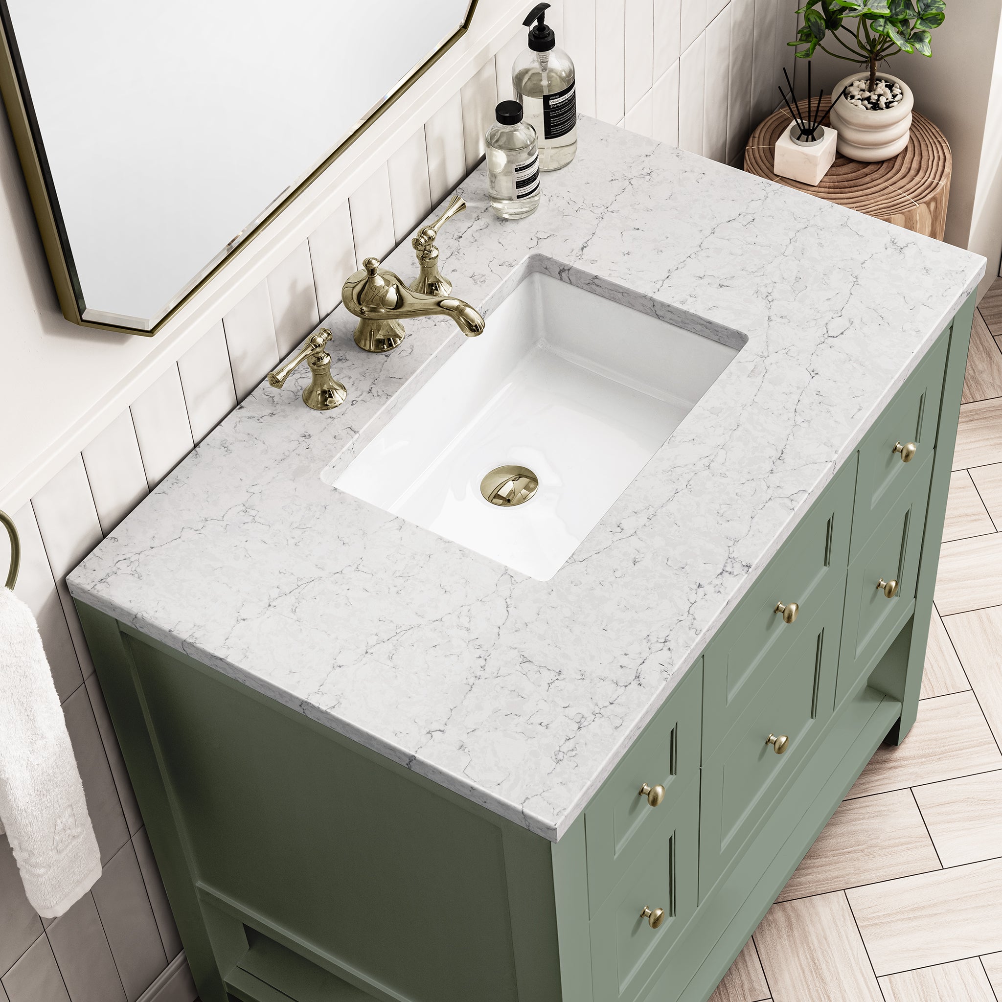 Breckenridge 36 Inch Single Bathroom Vanity in Smokey Celadon - Modern Farmhouse Style for Small Bathrooms & Powder Rooms