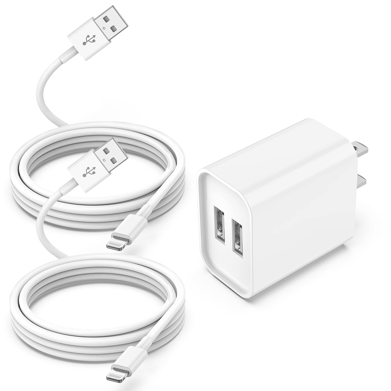 Apple MFi Certified USB Wall Charger with 6ft Lightning Cable - Fast Charging Block for iPhone 12/11/XR/X/XS/8/7/6/SE & iPad | Dual Port Charging Station | Perfect for Home, Office & Travel Use