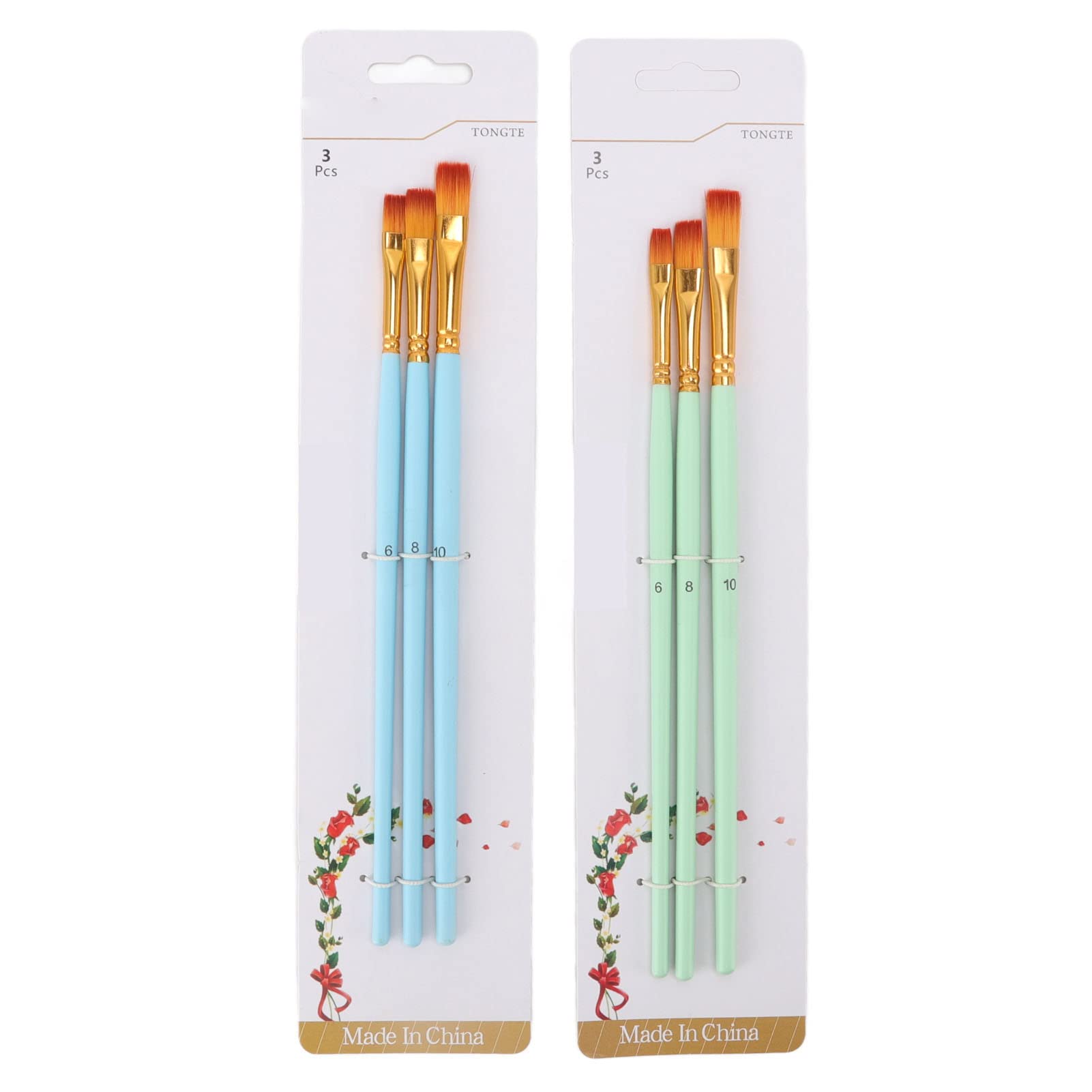 6Pcs Flat Paint Brush Set - Aluminum Ferrule & Poplar Handle with Easy-Clean Nylon Bristles for Oil Painting, Acrylics, Canvas Art & DIY Home Decor Projects