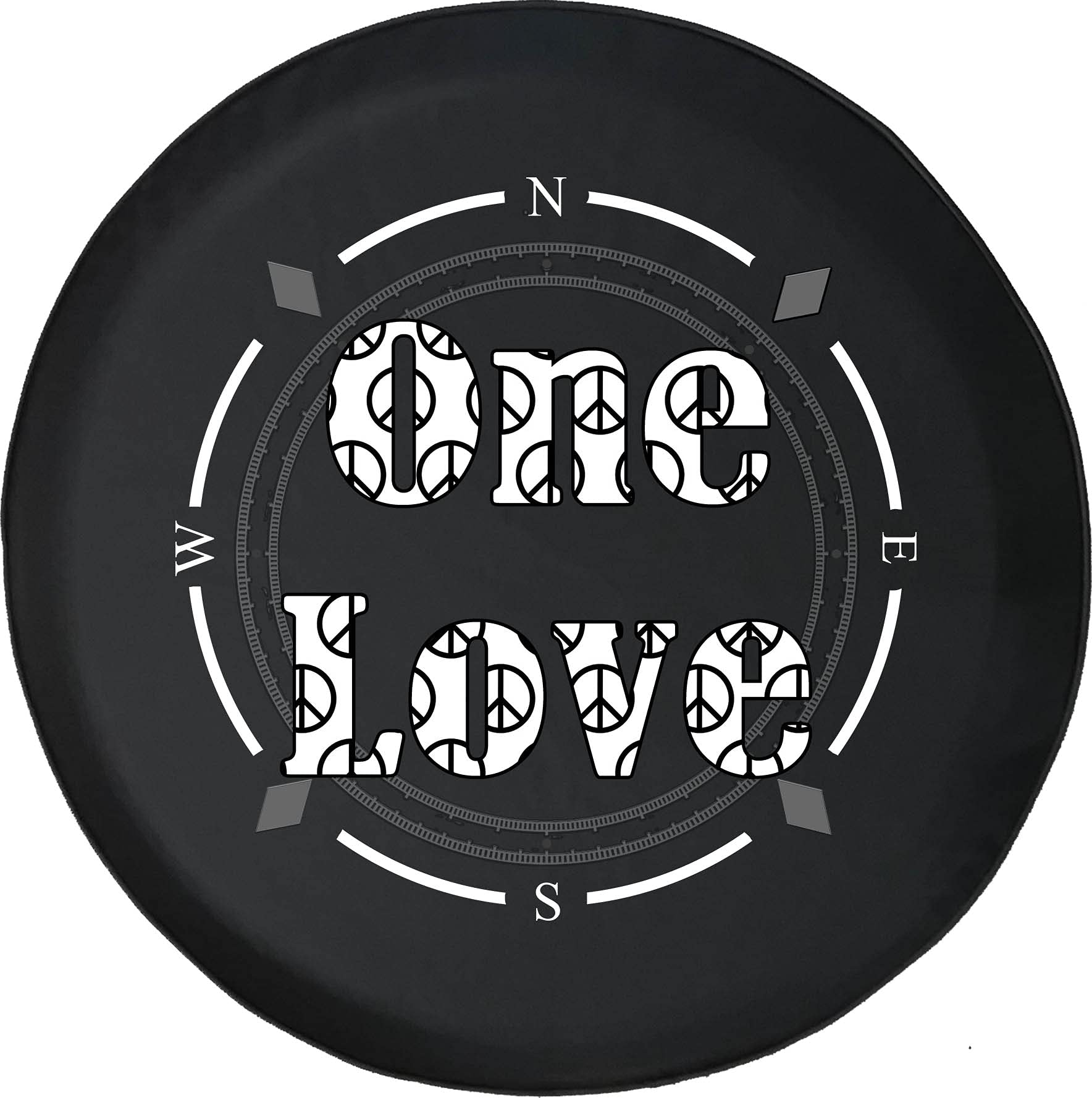 American Unlimited Spare Tire Cover with Compass, One Love & Peace Sign Design - Universal Fit for SUV, Trailer, RV & Most Vehicles | Durable Wheel Protection for Road Trips & Outdoor Adventures