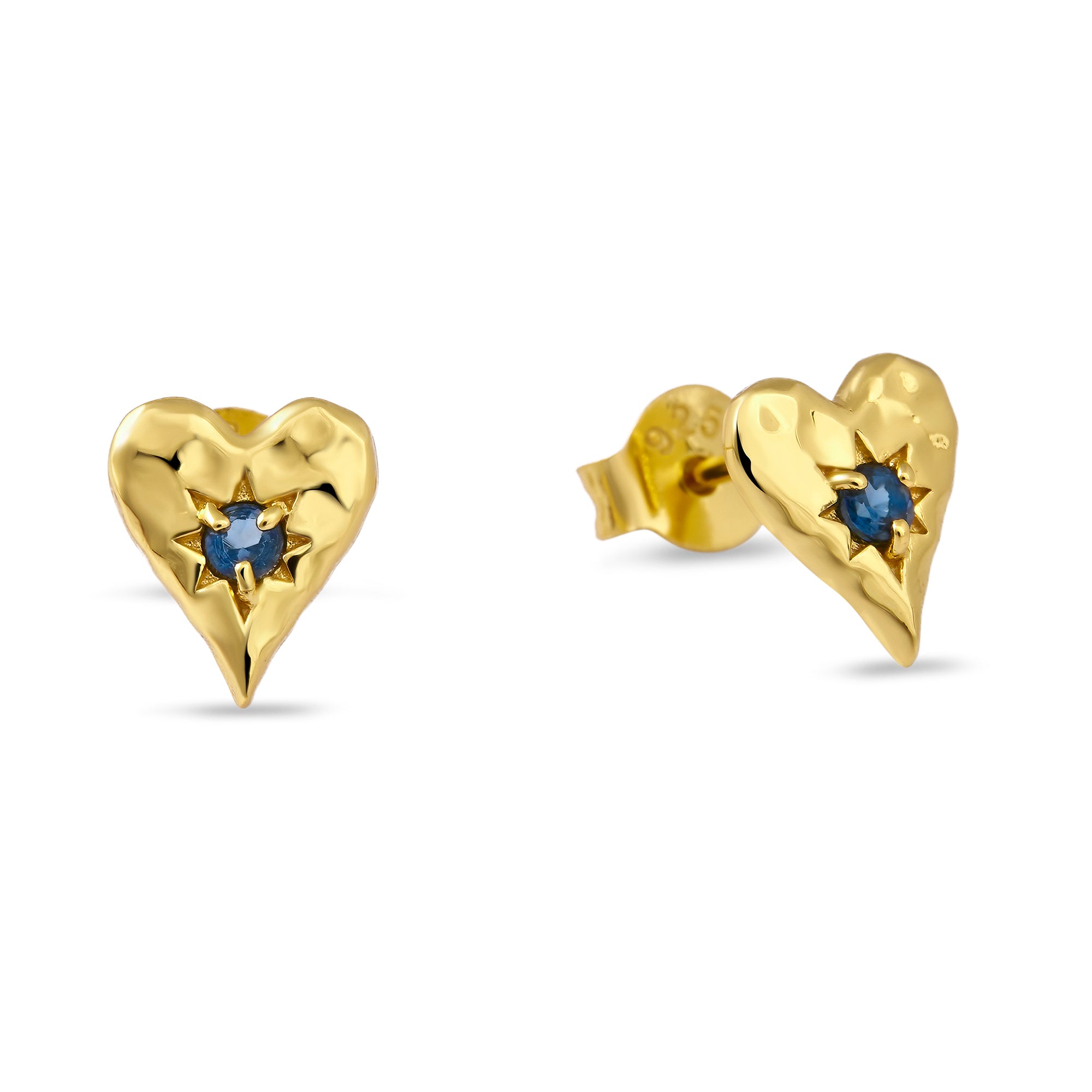 Love Heart London Blue Stud Earrings in Gold - Elegant Jewelry for Women, Perfect for Valentine's Day, Anniversary & Special Occasions