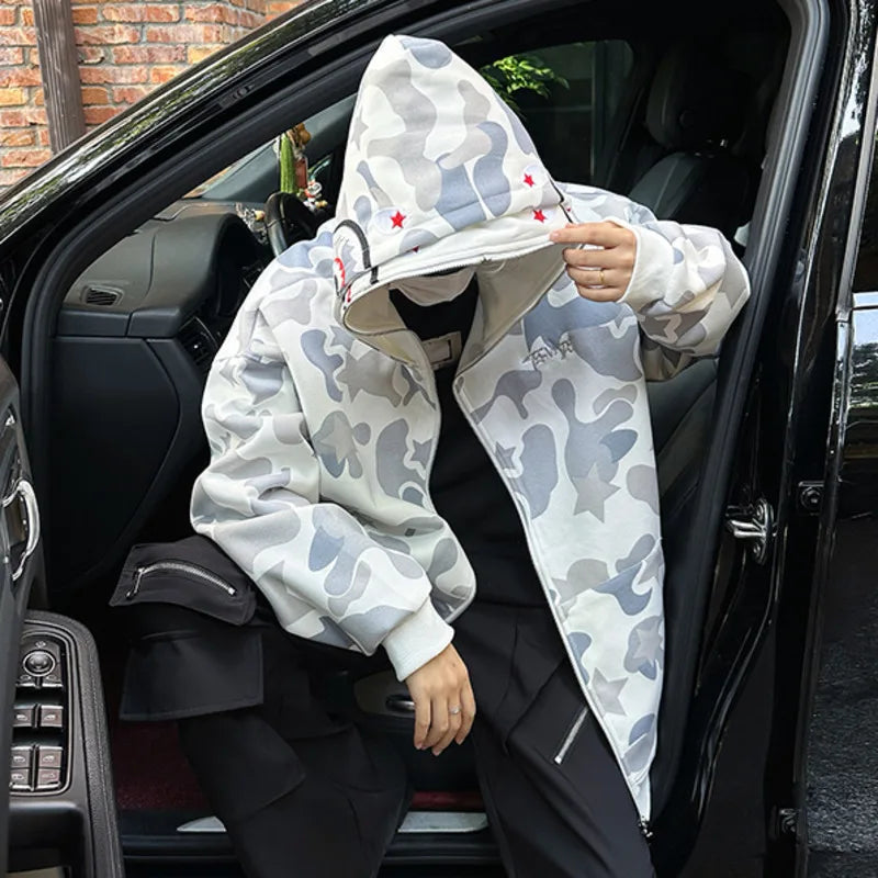 2024 Trendy Men's Double Layer Hoodie with Zipper - Loose Fit Letter Embroidery Sweatshirt | American Style Autumn Fashion | Perfect for Casual Wear, Street Style & Outdoor Activities