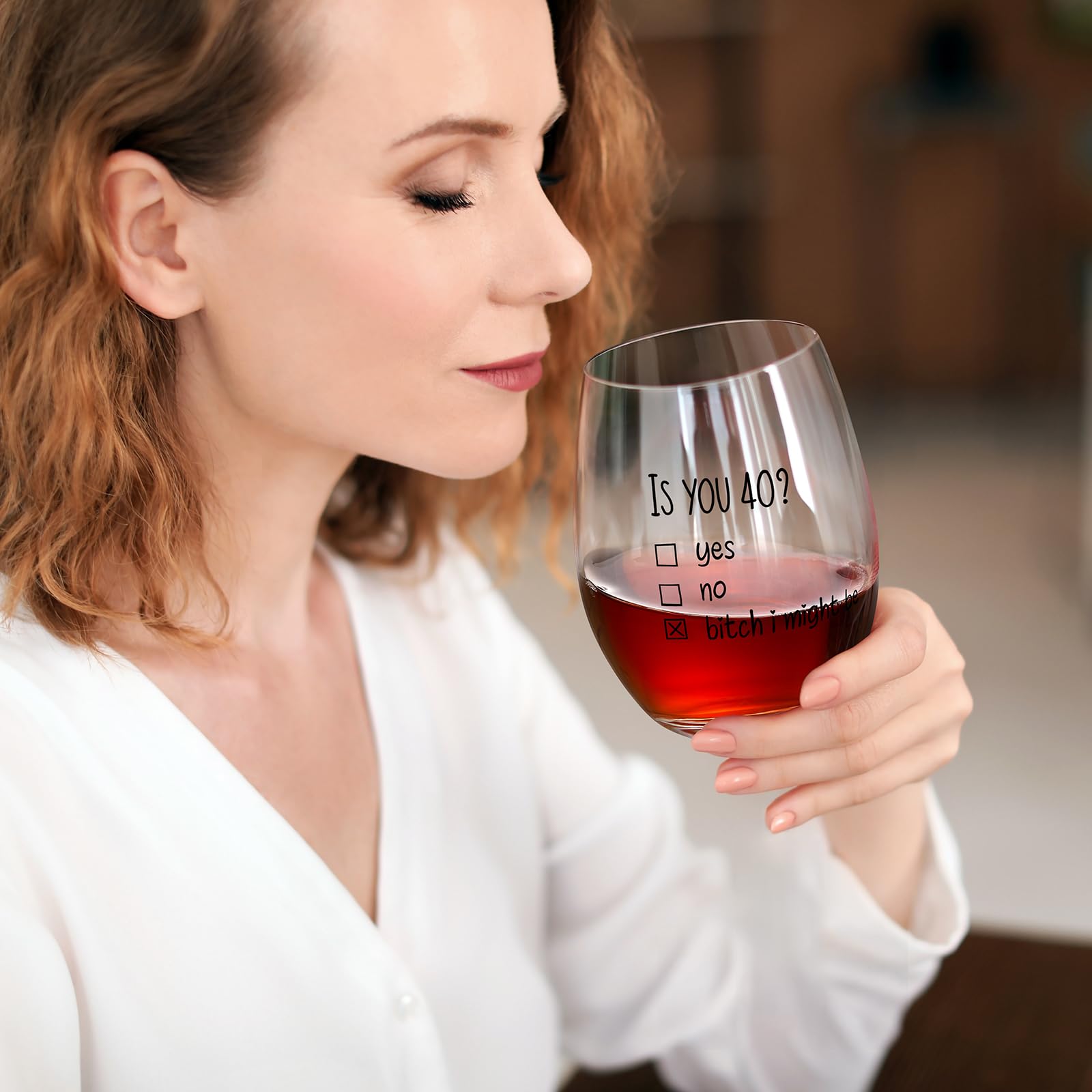 Funny 40th Birthday Wine Glass Gift Set for Women - Elegant Gift Box & Card Included - Perfect 40th Birthday Party Decorations - Great 40 Years Old Present for Her, Female Friends (Ideal for Birthday Celebrations, Girls Night Out, Milestone Parties)
