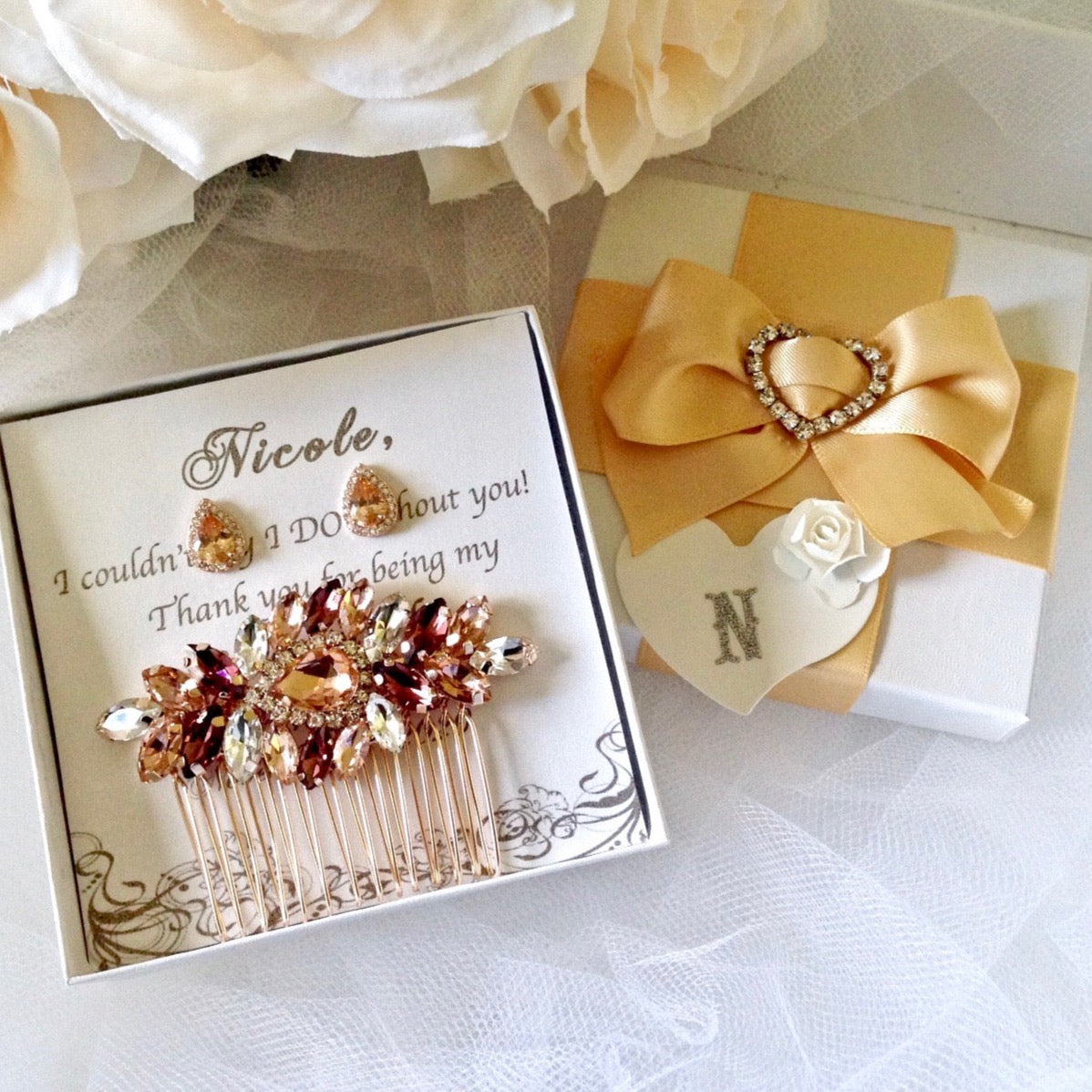 Elegant Rose Gold Bridal Hair Comb Set with Matching Earrings - Perfect for Weddings, Prom & Special Occasions