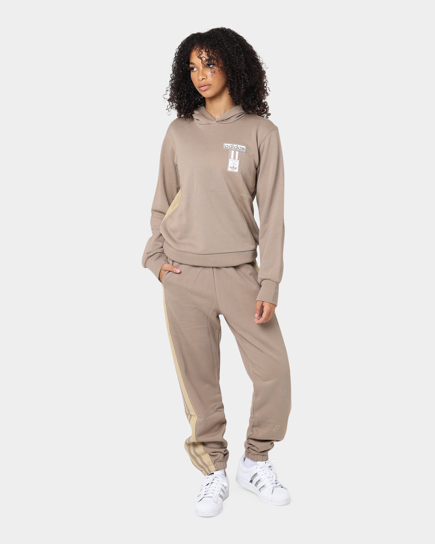 Adidas Women's Adibreak Hoodie - Brown/Beige | Comfortable Fleece Pullover for Casual Wear, Gym & Street Style | Perfect for Running, Yoga & Everyday Outfits