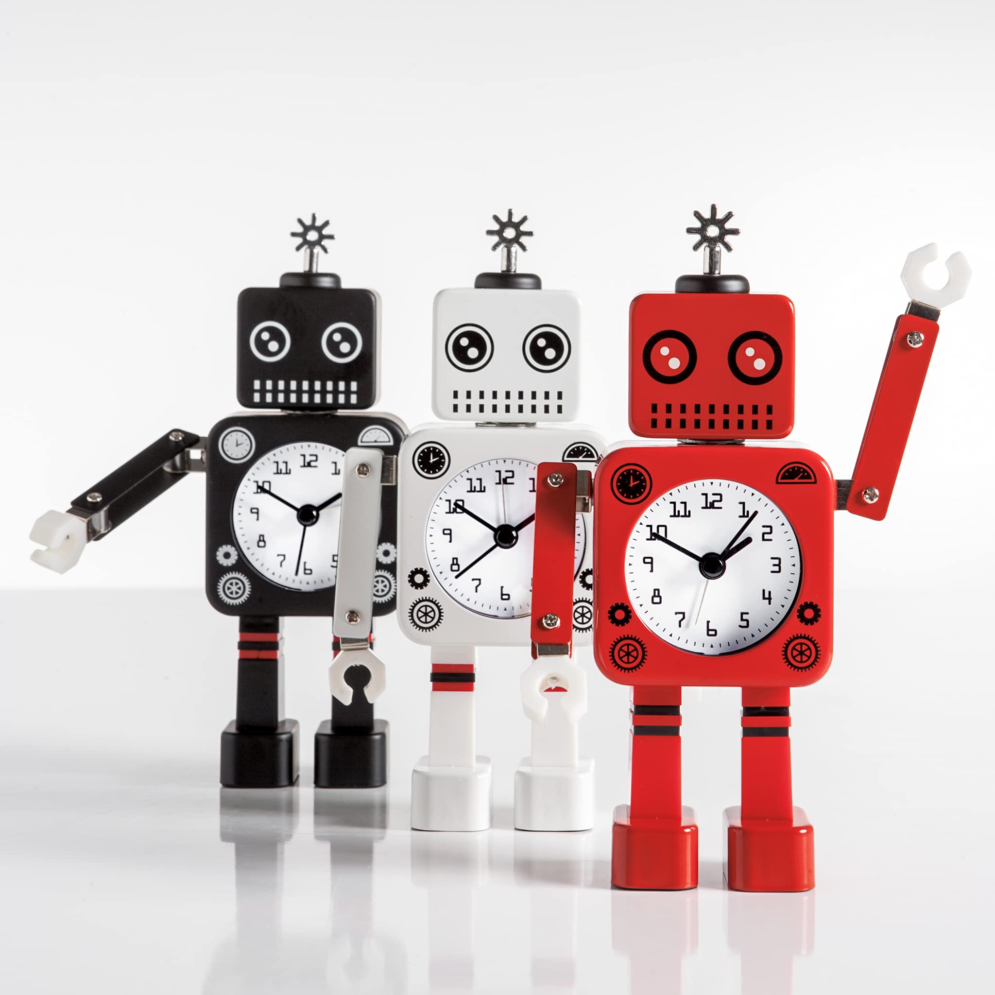 Torre & Tagus Futuristic Red Metal Robot Alarm Clock - Customizable Digital Timepiece for Bedroom, Office & Kids Room | Smart LED Display with Snooze Function