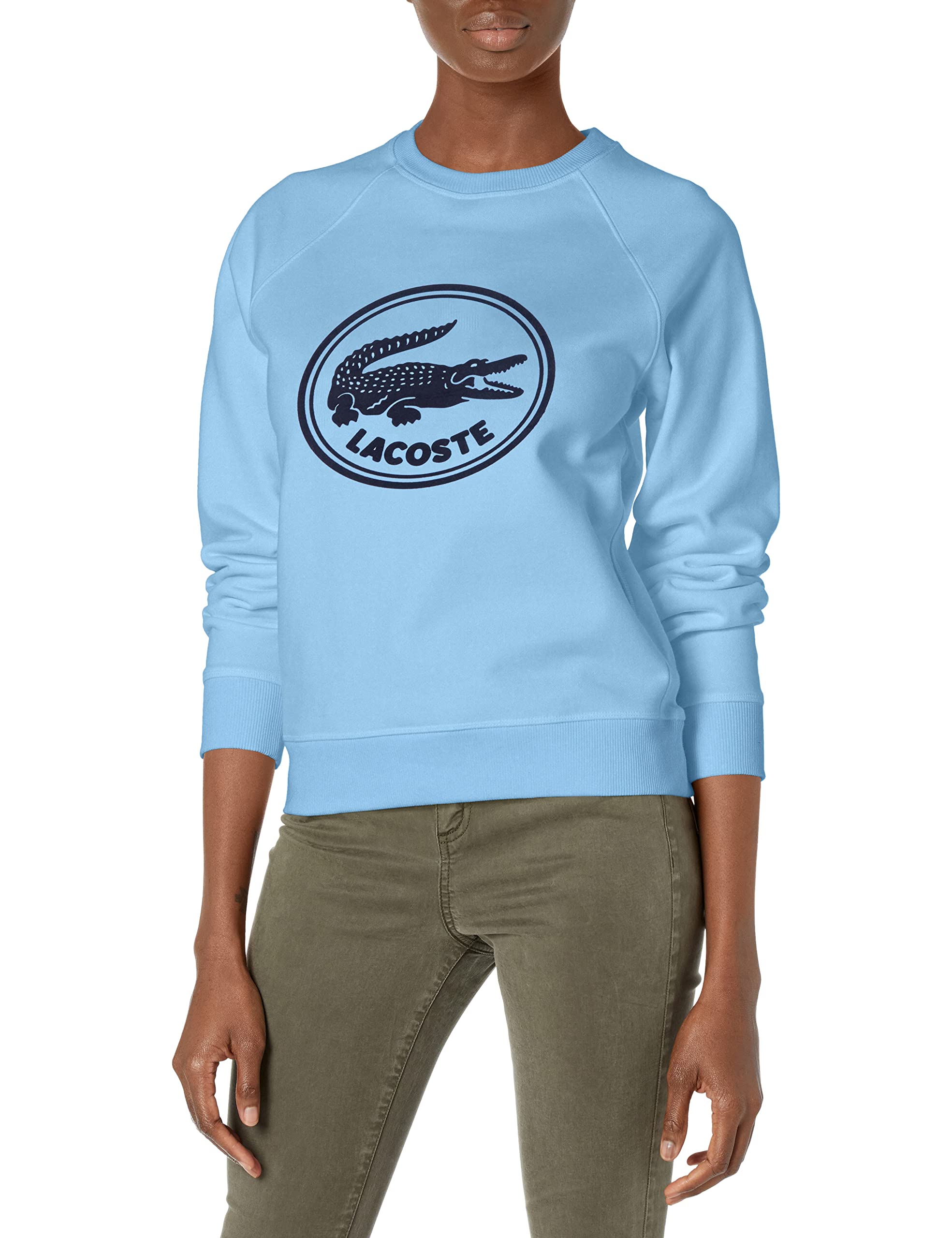 Lacoste Women's Long Sleeve Badge Crewneck Sweatshirt | Casual Cotton Pullover with Iconic Crocodile Logo | Perfect for Everyday Wear, Office & Weekend Outfits