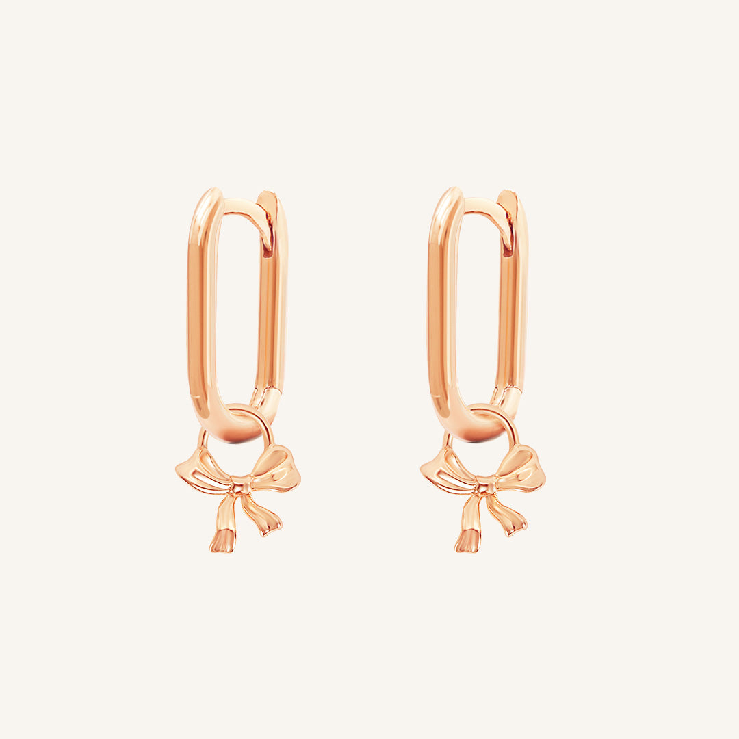 Fusion Bow Rectangle Charm Hoop Earrings for Women - Elegant Dainty Jewelry for Everyday Wear, Parties & Gifts