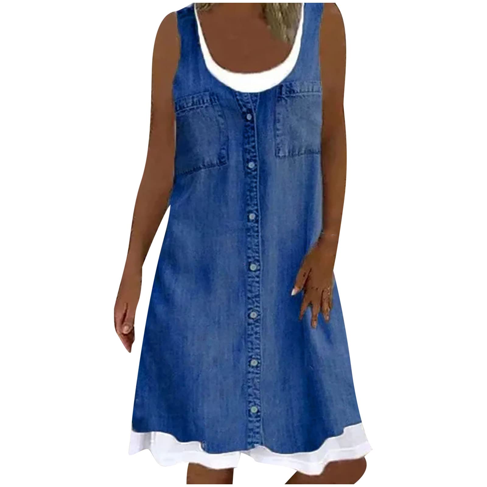Women's Fashion Casual Floral Print Loose Denim Dress 2022 - Two Piece Style for Summer Outfits, Beach Wear & Casual Daily Use