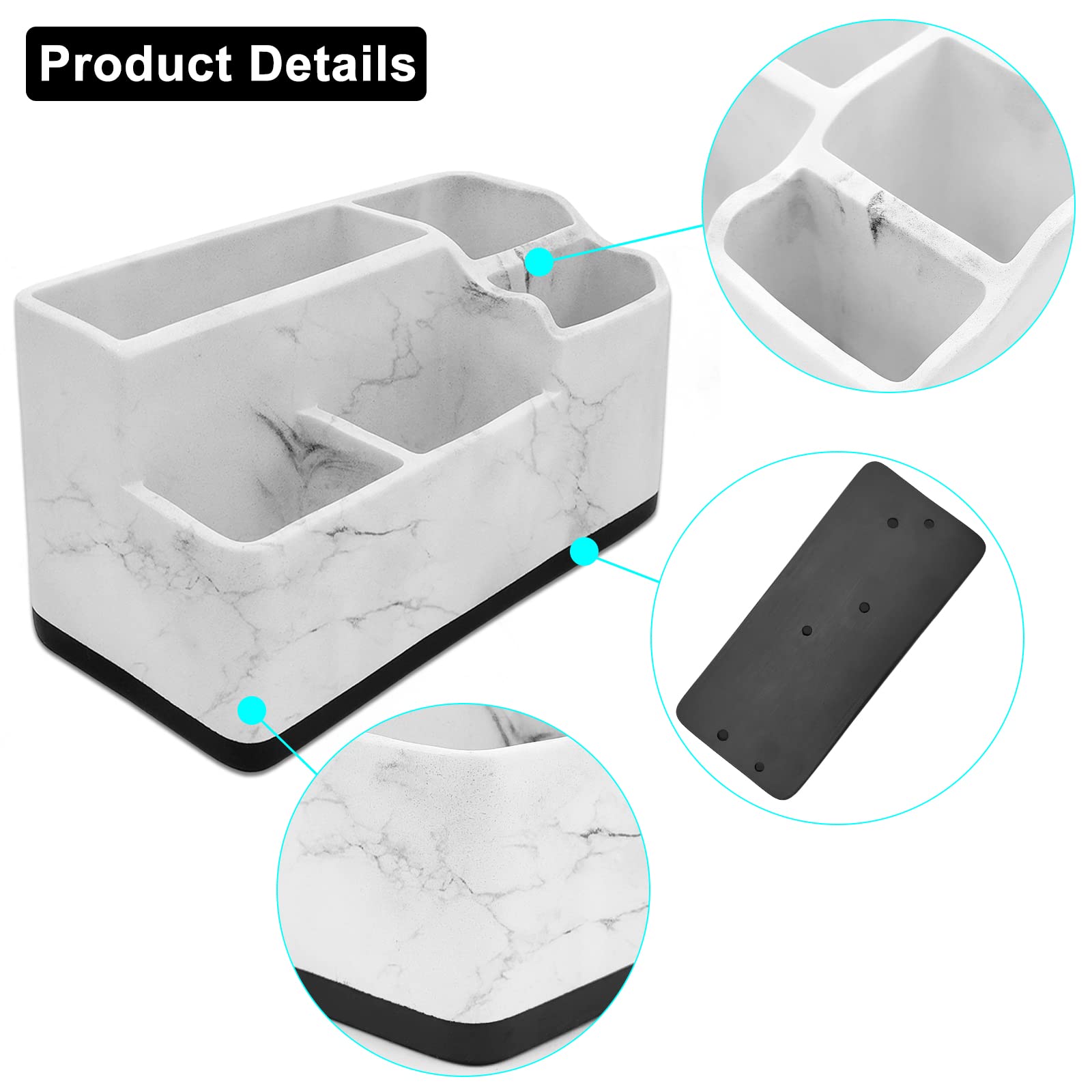 5-Compartment Toothbrush Holder for Bathroom Countertop - Polyresin Storage Organizer for Electric Toothbrushes, Toothpaste & Makeup Brushes | Perfect for Small Bathroom Organization & Vanity Storage