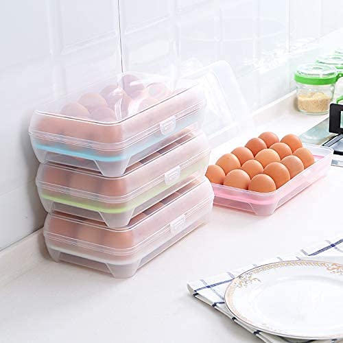 Portable 15-Grid Egg Storage Container - Transparent Plastic Refrigerator Organizer Tray with Handle for Fresh Eggs (Pack of 1) - Perfect for Kitchen, Camping, and Farm Fresh Egg Storage