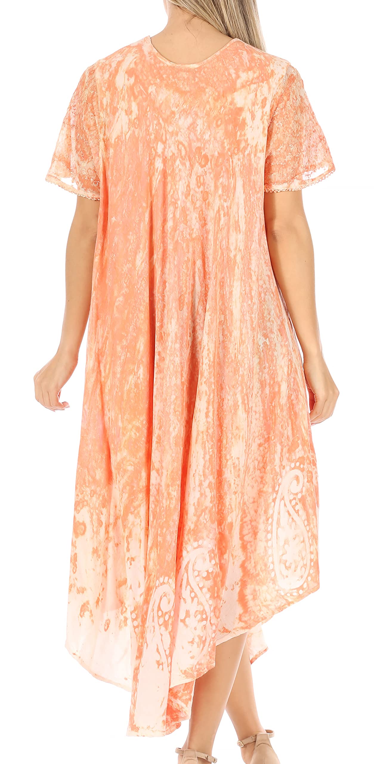 Sakkas Women's Bree Long Embroidered Cap Sleeve Marbled Maxi Dress - Elegant Boho Flowy Summer Beach Party Wedding Guest Outfit