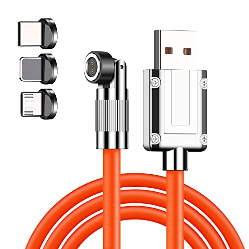 XNMOA 3-in-1 Magnetic Charging Cable - 120W Fast USB Charger with High-Speed Data Sync - 5.9FT Magnetic USB C Cable Compatible with Micro USB, Type C, iPhone & Most Devices (Orange) - Perfect for Home, Office & Travel Charging