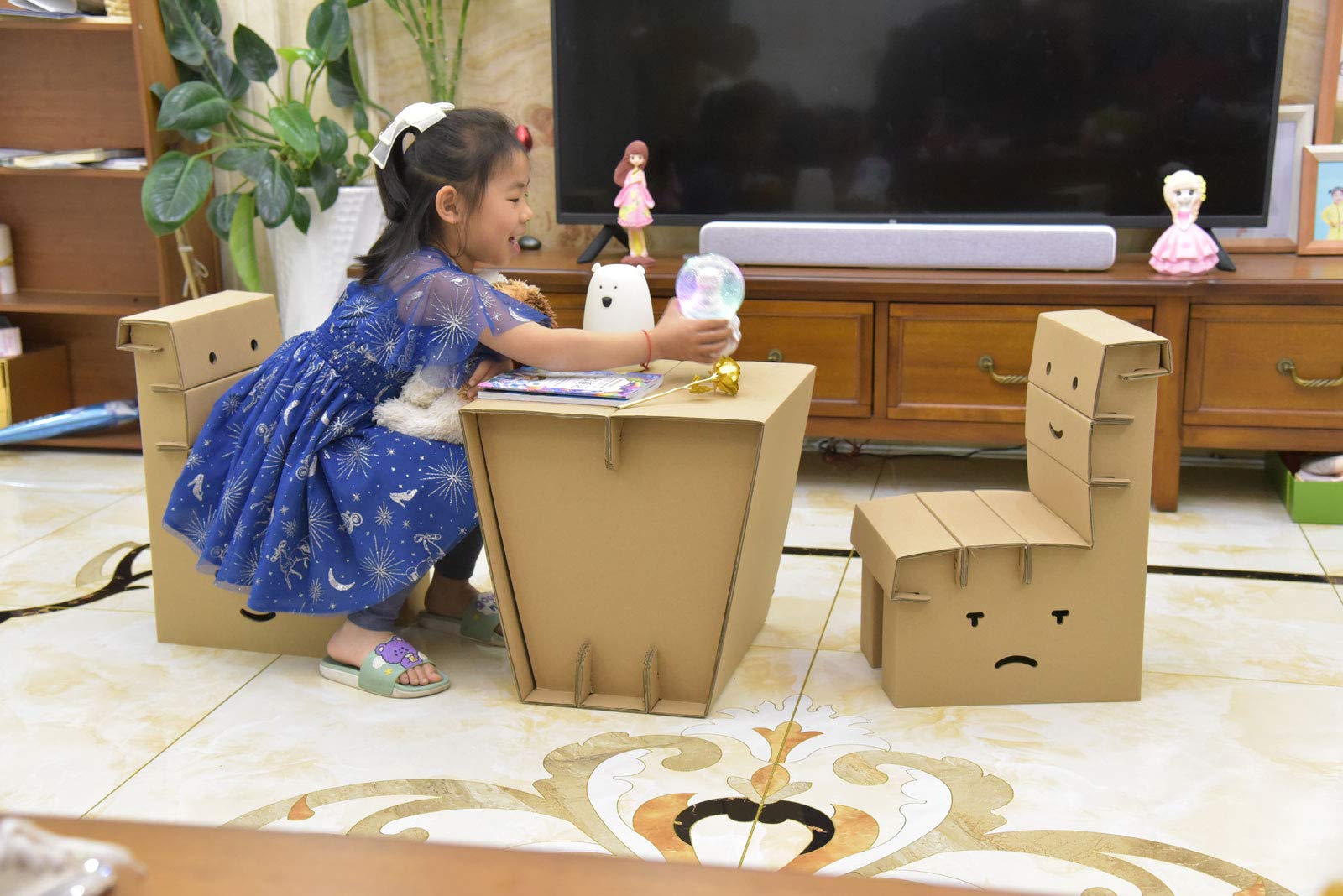 FUNTRESS Kids Desk and Chair Set - Sturdy Cardboard Playhouse & Game Table for Children - Easy to Assemble 2-Piece Study & Play Furniture - Perfect for Homeschooling, Arts & Crafts, and Pretend Play