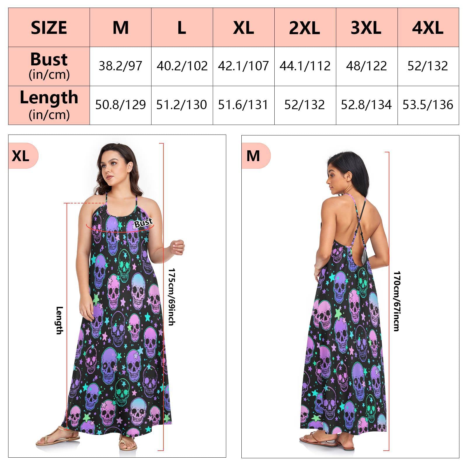 MNSRUU Women's Skull Rose Print Sexy Summer Beach Slip Dress - Gothic Floral Sleeveless Maxi Dress for Women, Perfect for Beach Vacation, Party, and Casual Outings