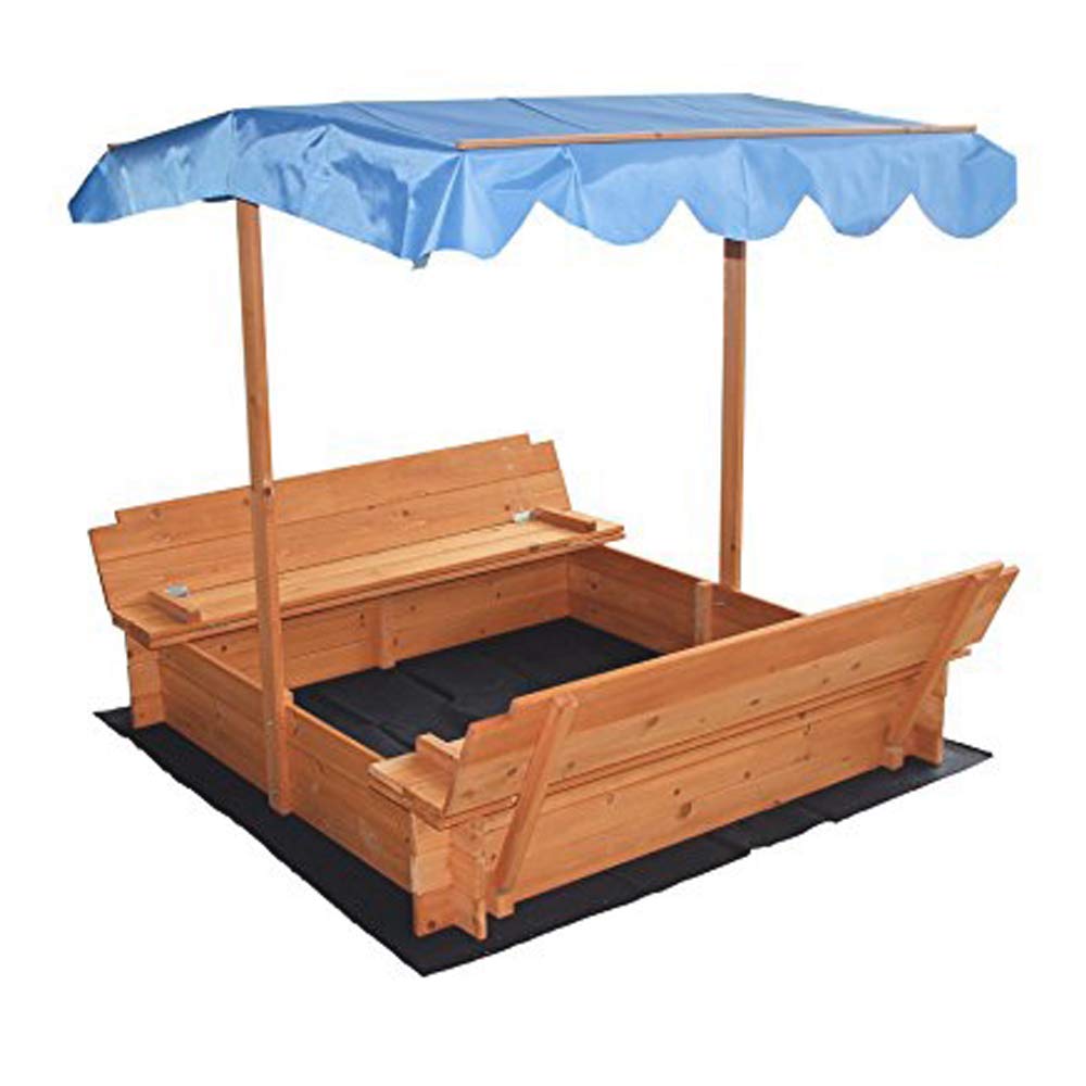 Fir Wood Sandbox with Canopy & 2 Bench Seats - Convertible Outdoor Sand Pit for Kids - Foldable Cover to Protect Sand - Natural Wood Color - Perfect for Backyard, Garden & Playground Fun