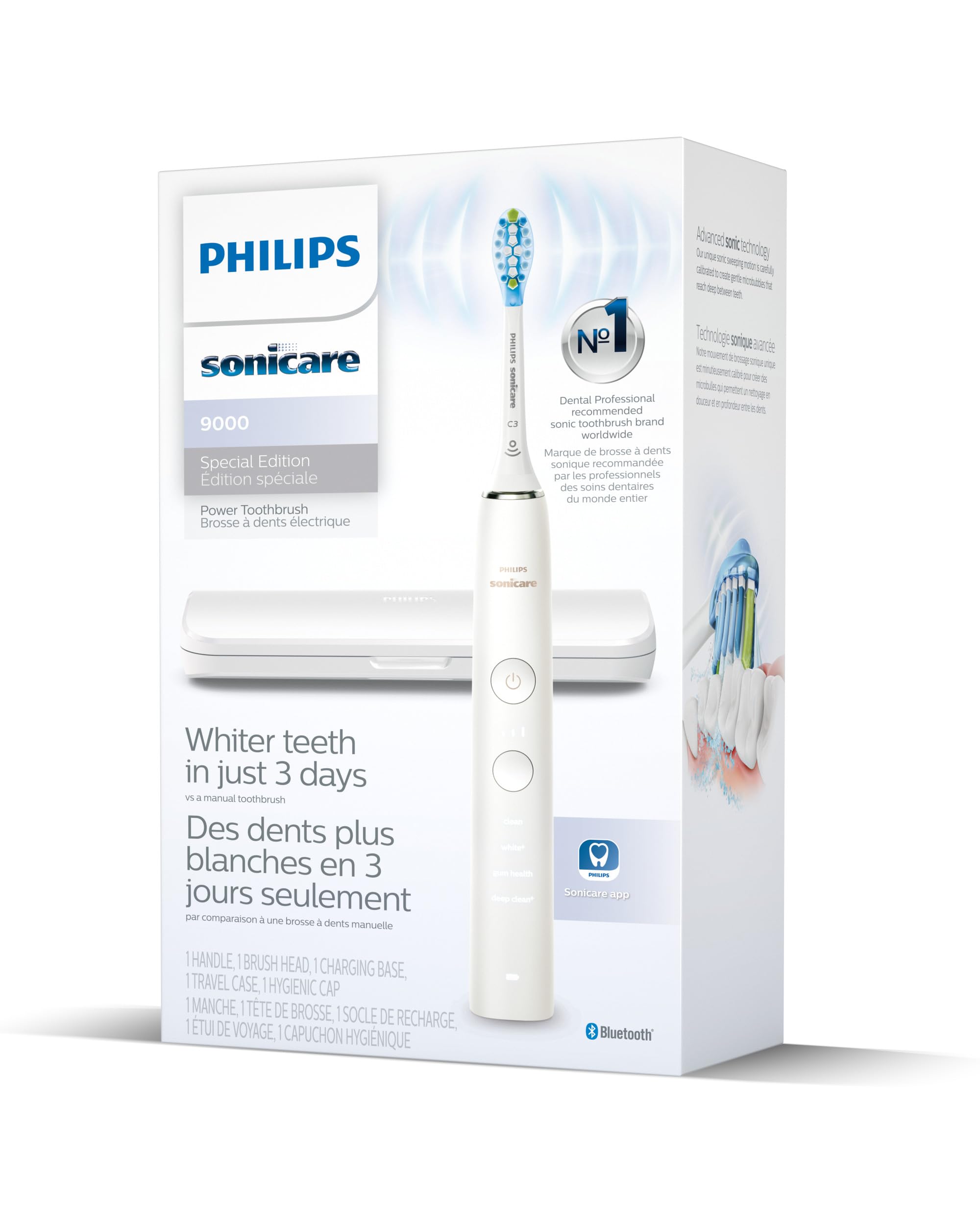 Philips Sonicare DiamondClean 9000 Special Edition Rechargeable Electric Toothbrush - HX9911/93 (White) | Professional Teeth Cleaning for Whitening & Gum Care | Perfect for Travel & Home Use