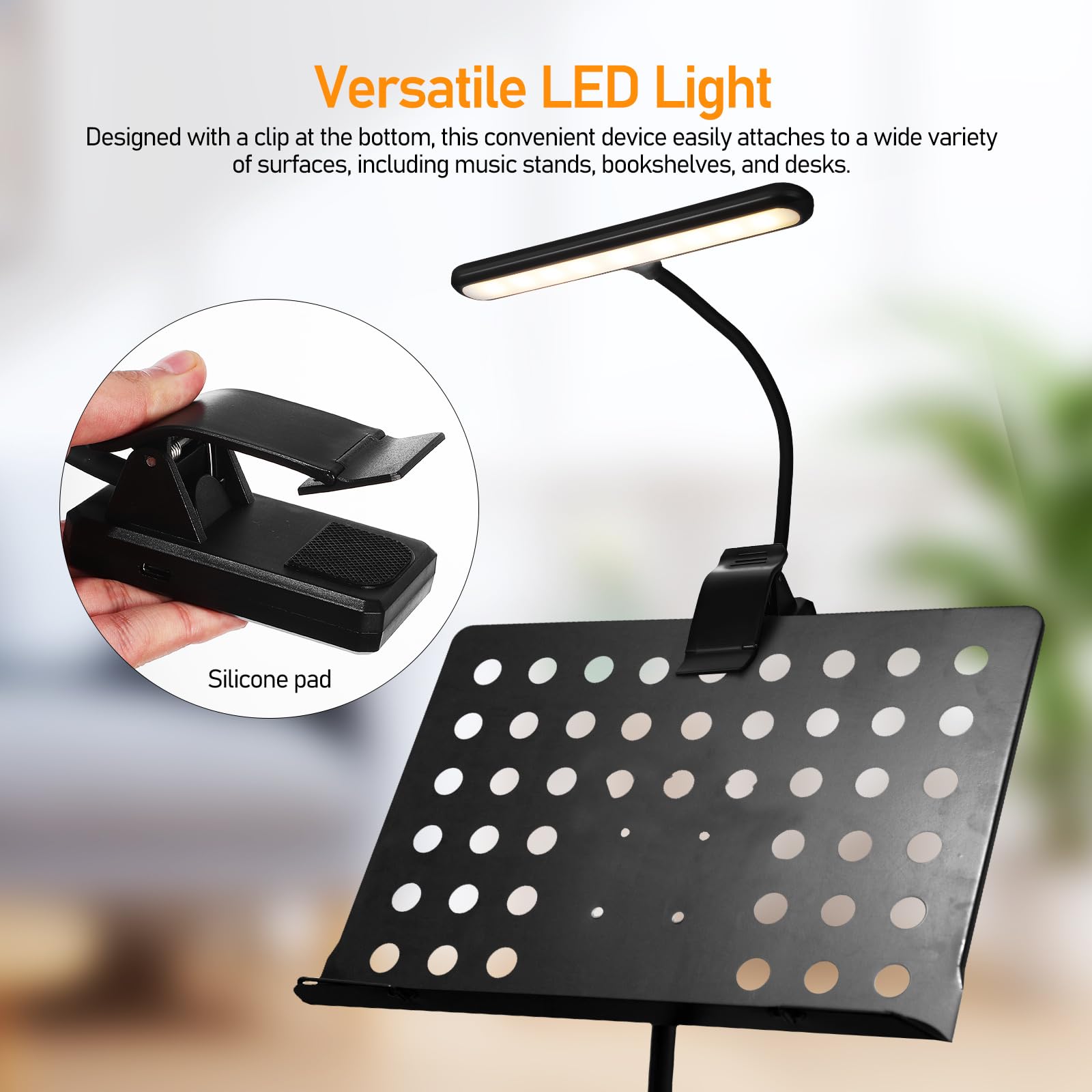 XY-2069 USB Desk Lamp with 6 Brightness Levels & 27 LED Lights - Adjustable Clip-On Reading Light for Books, Piano, Music Stand - Plastic Lampshade - Perfect for Study, Office & Nighttime Reading