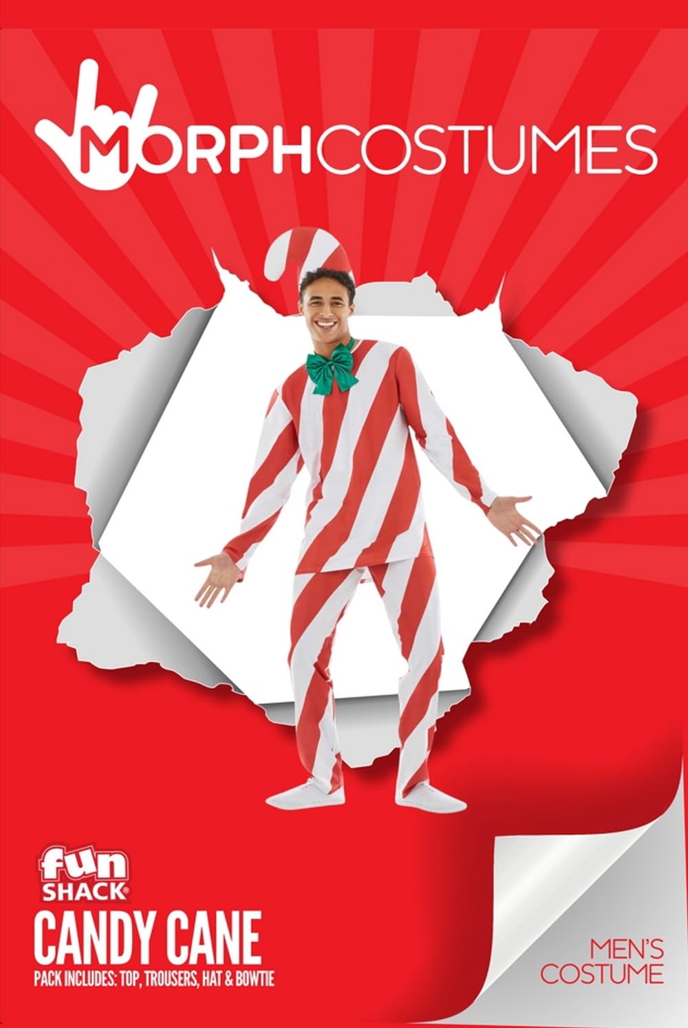 Fun Shack Men's Candy Cane Costume - Christmas Holiday Outfit for Adult Men, Festive Dress Up for Xmas Parties & Holiday Events
