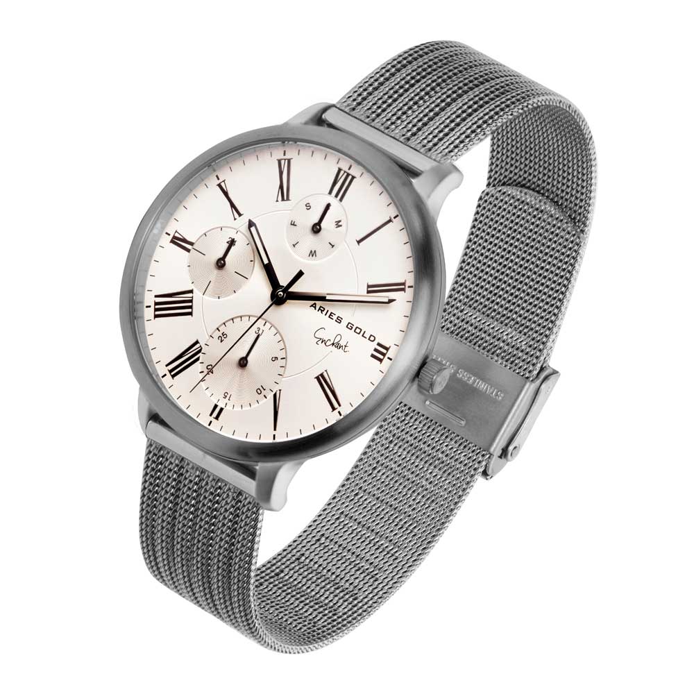 ARIES GOLD VOYAGE Silver Stainless Steel Women's Watch with Mesh Strap - Elegant & Durable Timepiece for Everyday Wear, Office & Special Occasions