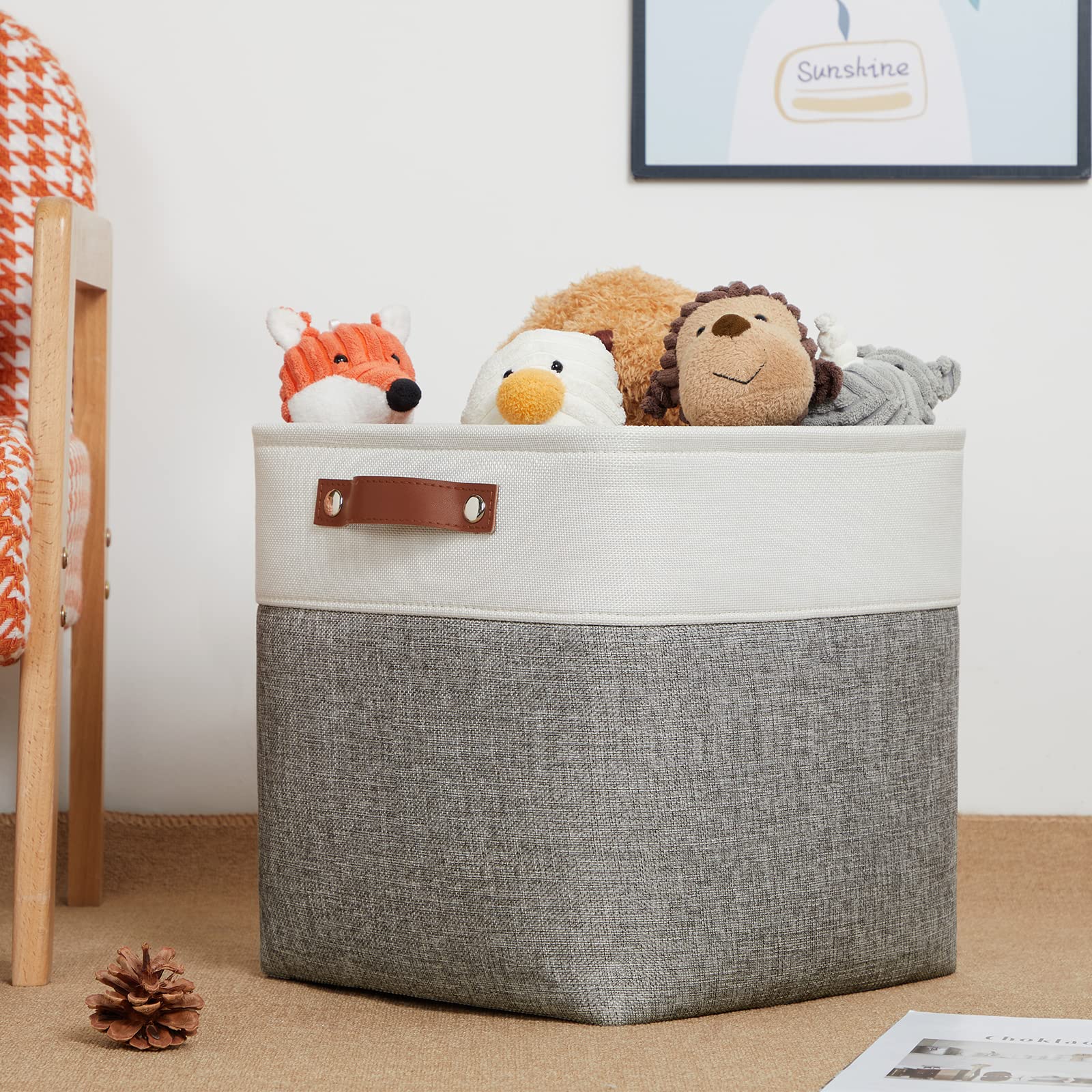 DULLEMELO Foldable Storage Baskets Set - 4 Large 12x12x12 Inch Cube Bins & 6 Small 11.8x7.9x5.1 Inch Organizer Baskets (White & Grey) | Space-Saving Closet, Nursery, Bathroom & Office Organization Solution