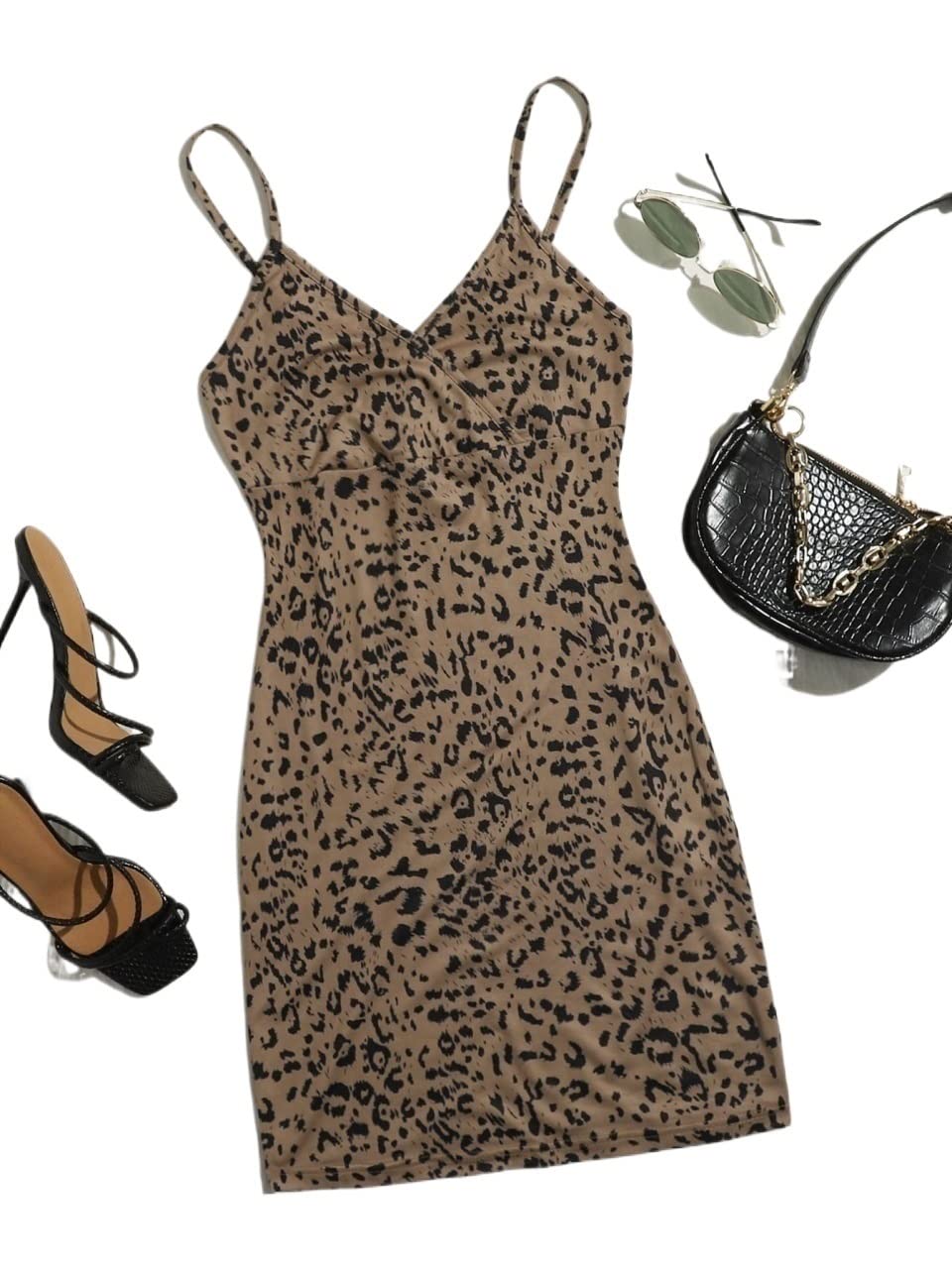 **IFAJOR Women's Summer Wrap Leopard Print Cami Bodycon Dress - XS, Multicolor | Casual Outfit for Beach, Party & Date Night**