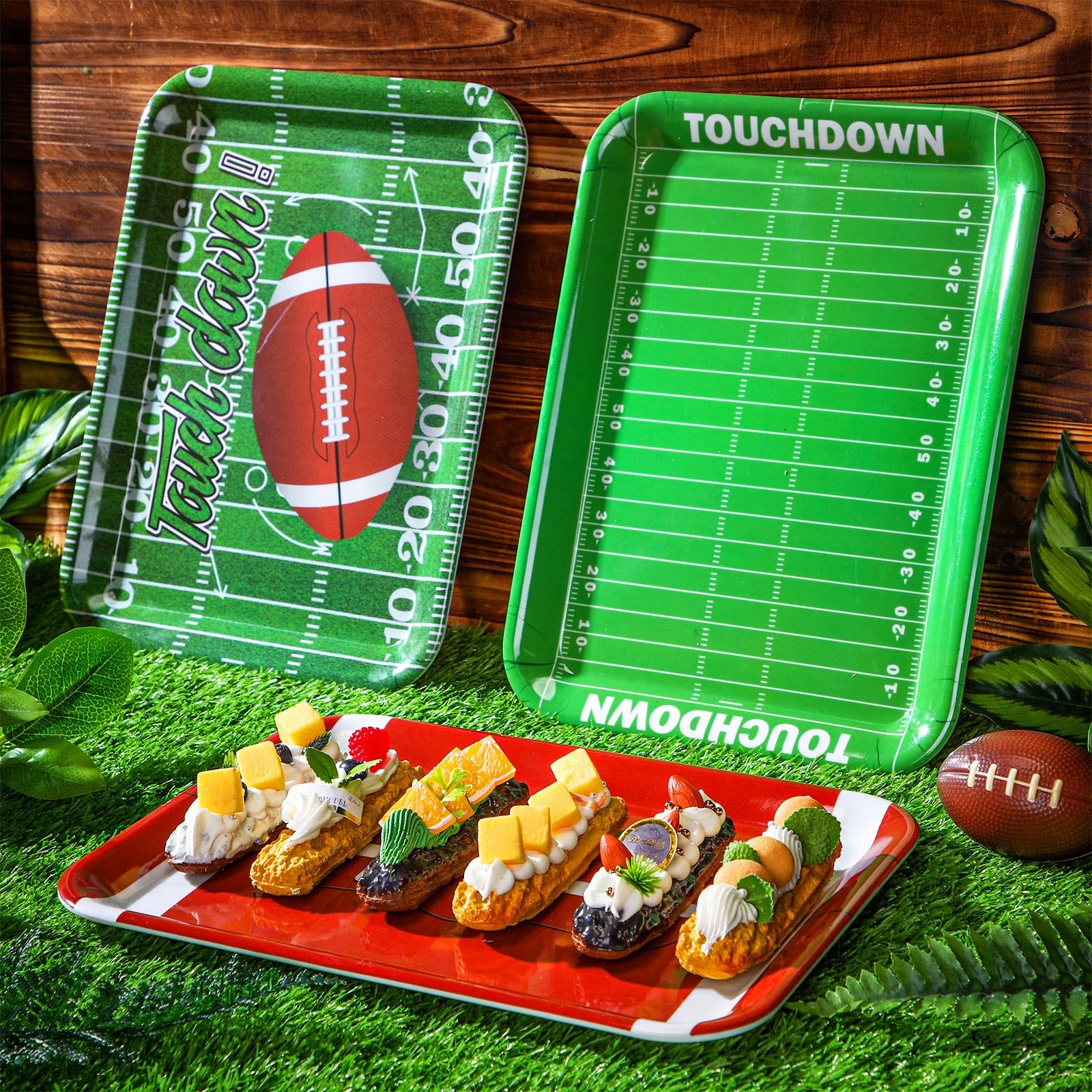 Zubebe 3-Pack 13x10 Inch Football Serving Trays & Platters - Reusable Football Party Decor for Snacks, Cookies, Desserts | Perfect for Super Bowl, Tailgating, Game Day & Sports Themed Events