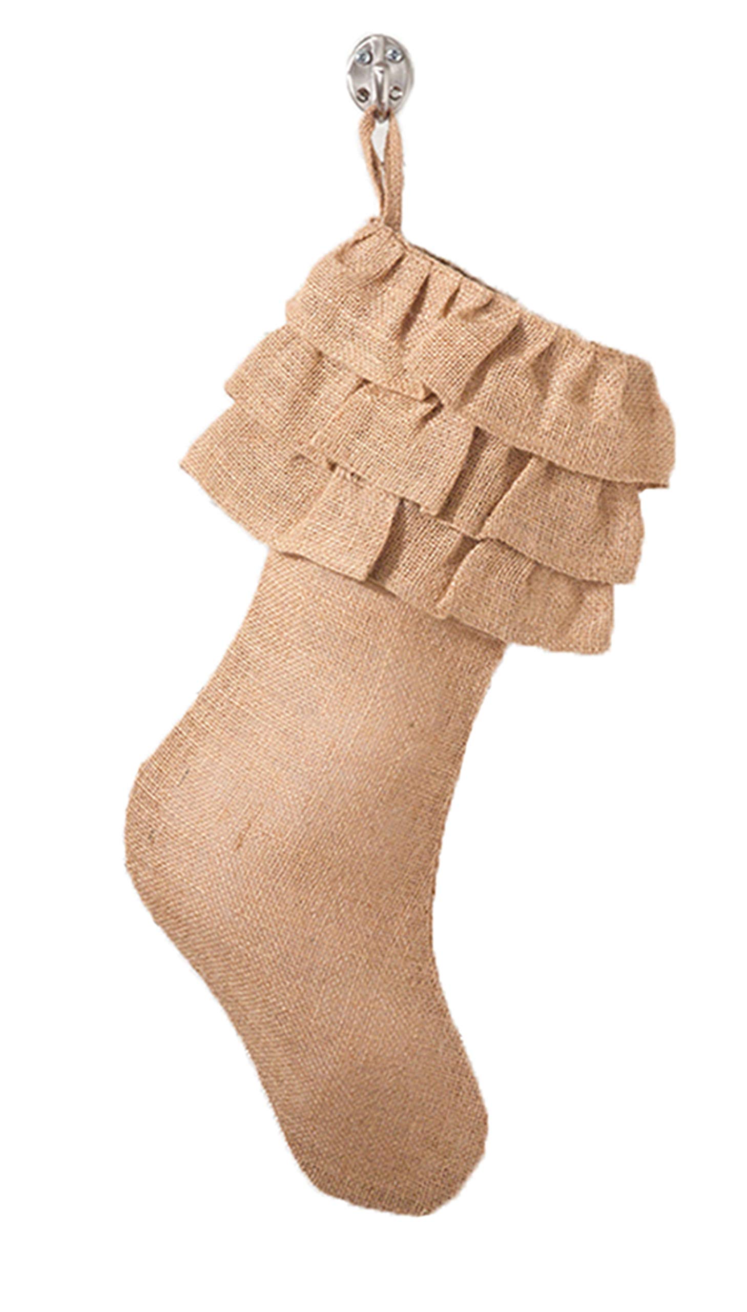 Fennco Styles Ruffled Christmas Stocking 13x19 Inches - Natural Jute Hanging Stocking for Holiday Decor | Perfect for Fireplace, Christmas Tree, Winter Party & Office Decoration