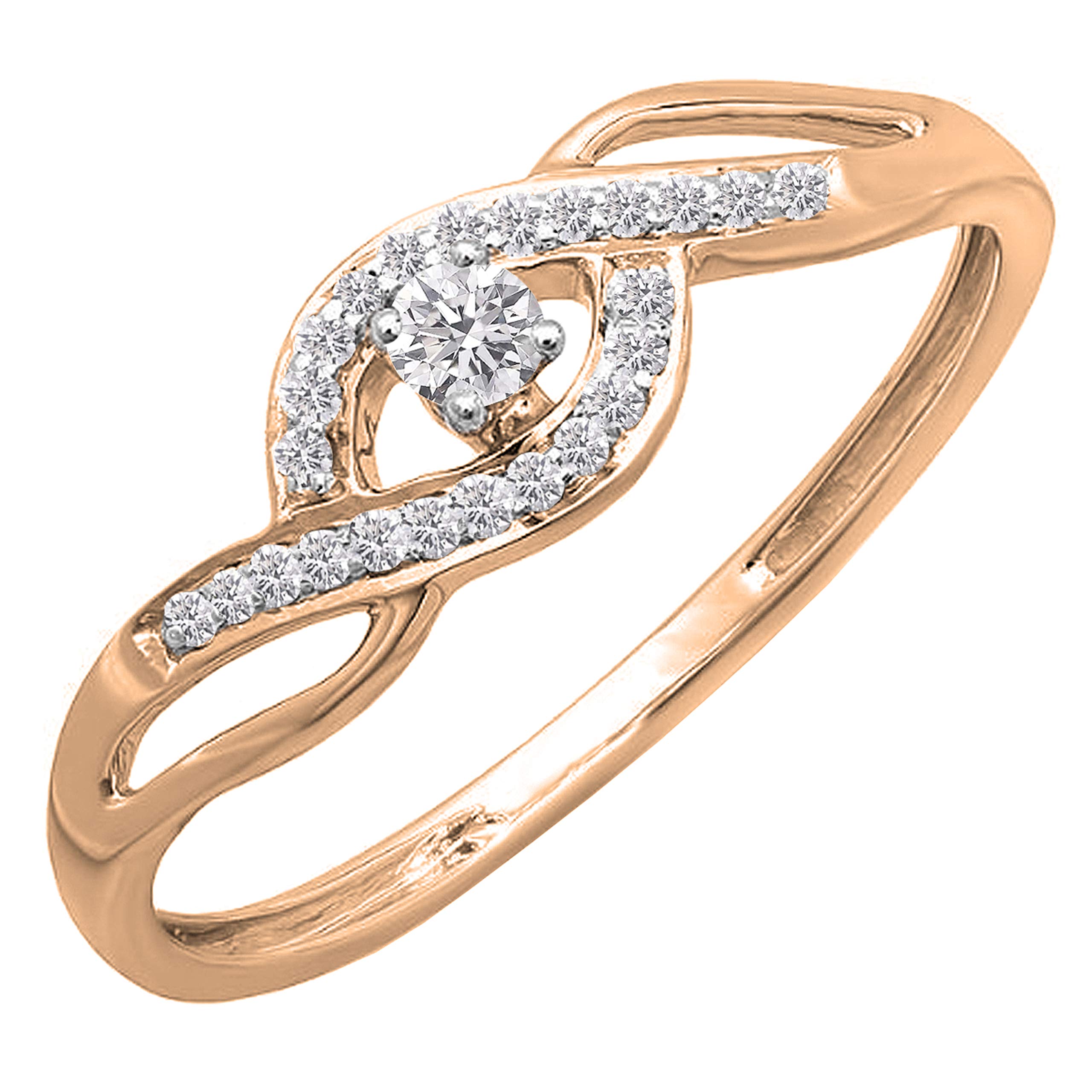 0.15 CTTW Round White Diamond Criss Cross Promise Ring for Women - 10K Solid Gold Engagement Ring, Anniversary Gift, Valentine's Day Present - Perfect for Proposals, Weddings & Special Occasions