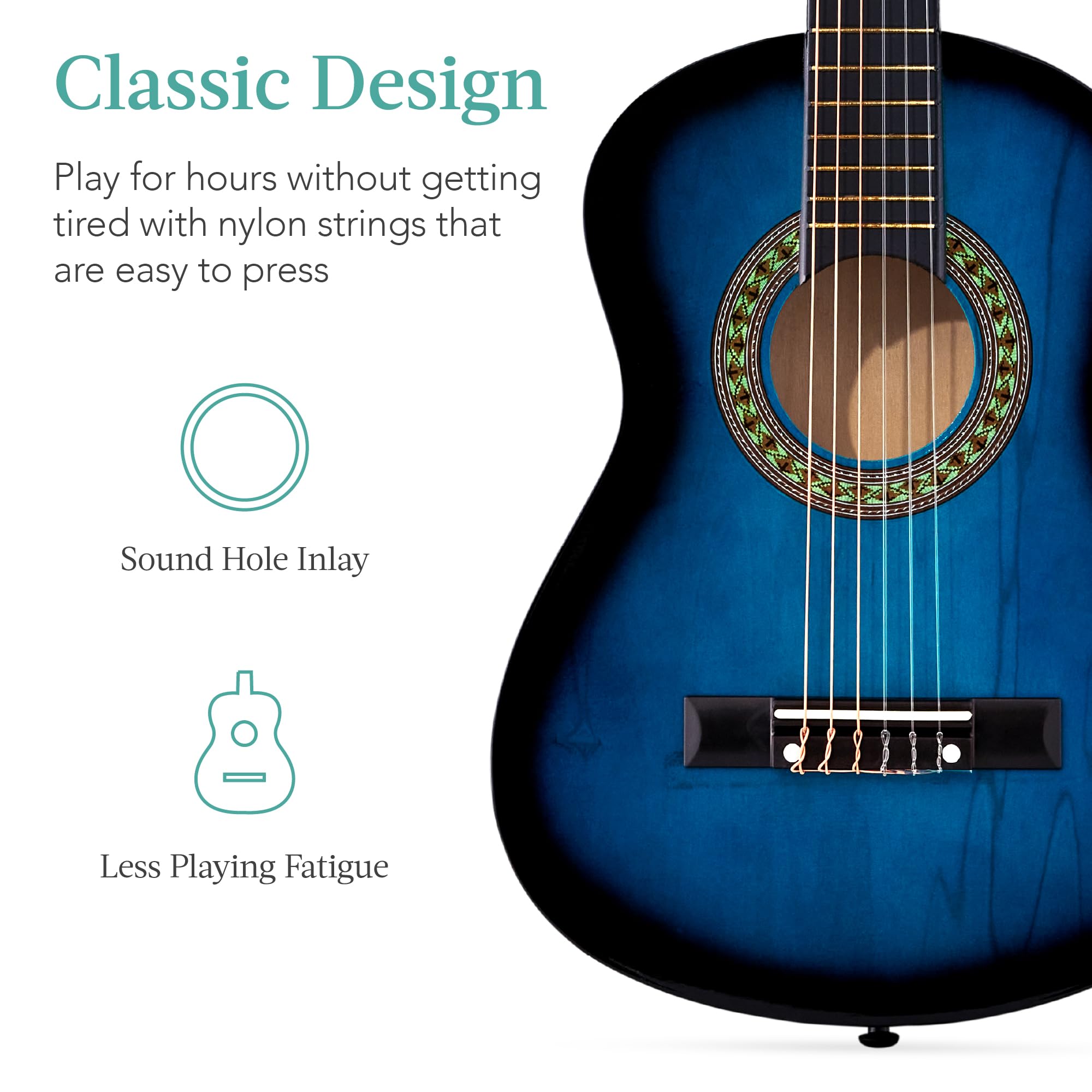 Best Choice Products 30-Inch Acoustic Guitar Beginner Kit with Strap, Case, Extra Strings & Rosette Inlay - Blueburst | Perfect for Kids, Teens & Adult Beginners | Home, School & Travel Use
