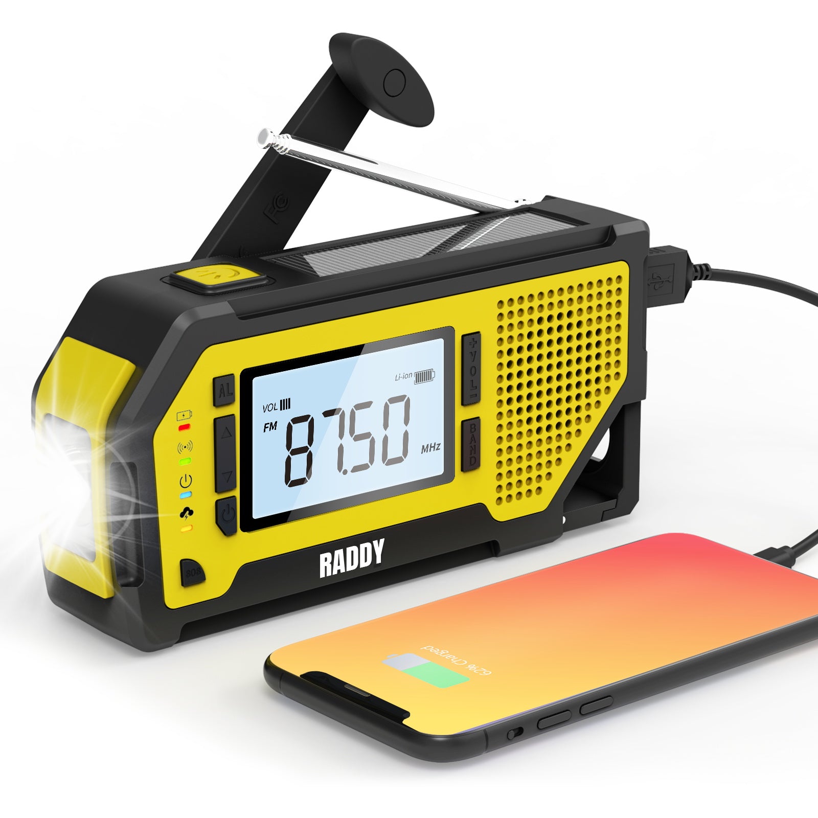 Raddy NW3 Emergency Weather Radio - NOAA Weather Alert with Hand Crank & Solar Power - Portable Survival Radio for Outdoor Camping, Hiking, and Emergency Preparedness