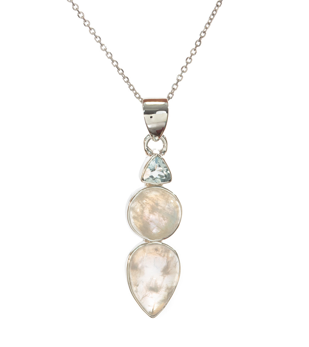Rainbow Moonstone & Blue Topaz Sterling Silver Pendant Necklace - Elegant Birthstone Jewelry Gift for Women - Perfect for Weddings, Anniversaries & Special Occasions