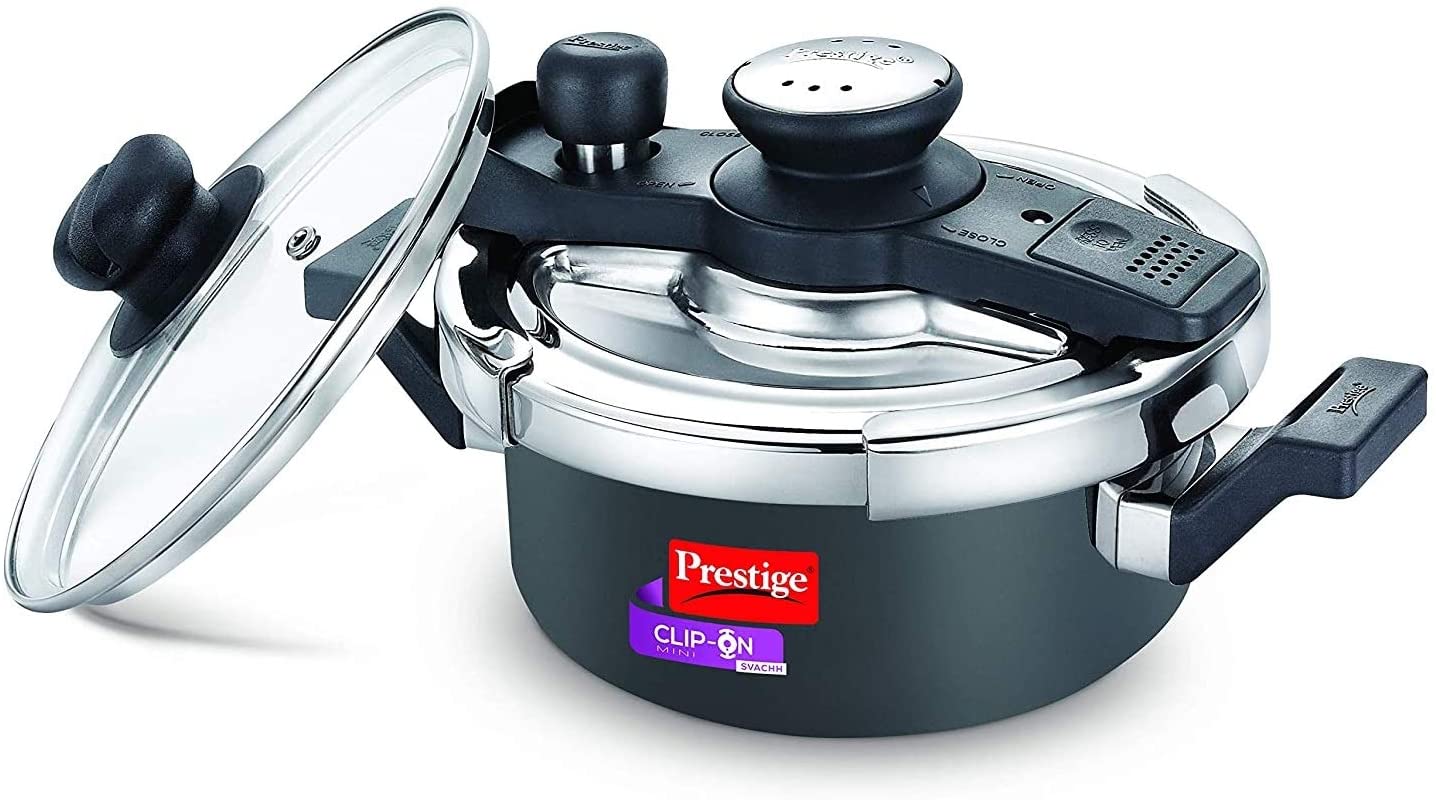 Prestige Svachh Clip-On 2L Hard Anodized Mini Pressure Cooker with Glass Lid - Fast & Safe Cooking for Small Families, Dorms & Camping