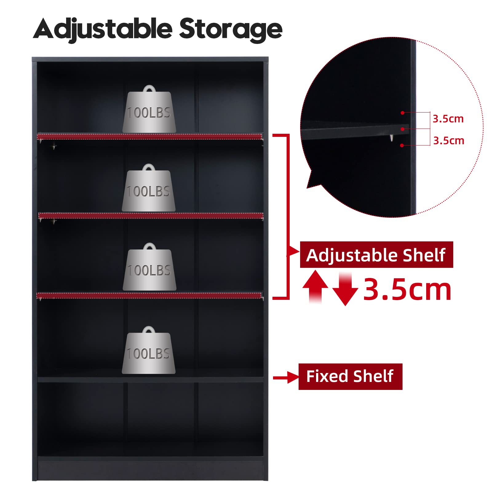Sunon 5-Shelf Wood Bookcase - Freestanding Display Bookshelf for Home, Office & School - 11.6