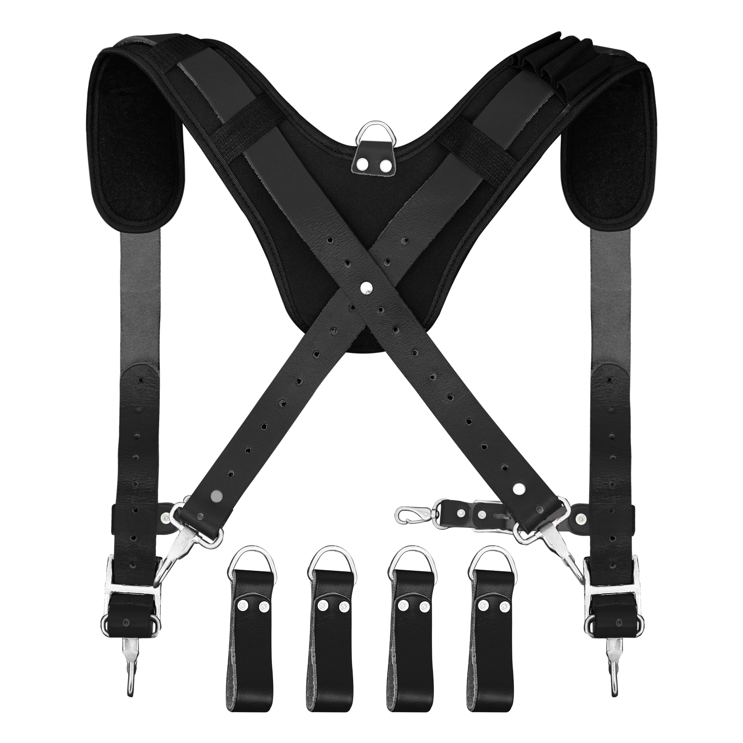 FUERI Tool Belt Suspenders with 4 Detachable D-Loops - Adjustable Work Suspenders for Construction Tool Belts | Heavy Duty Support for Carpenters, Electricians & DIY Projects