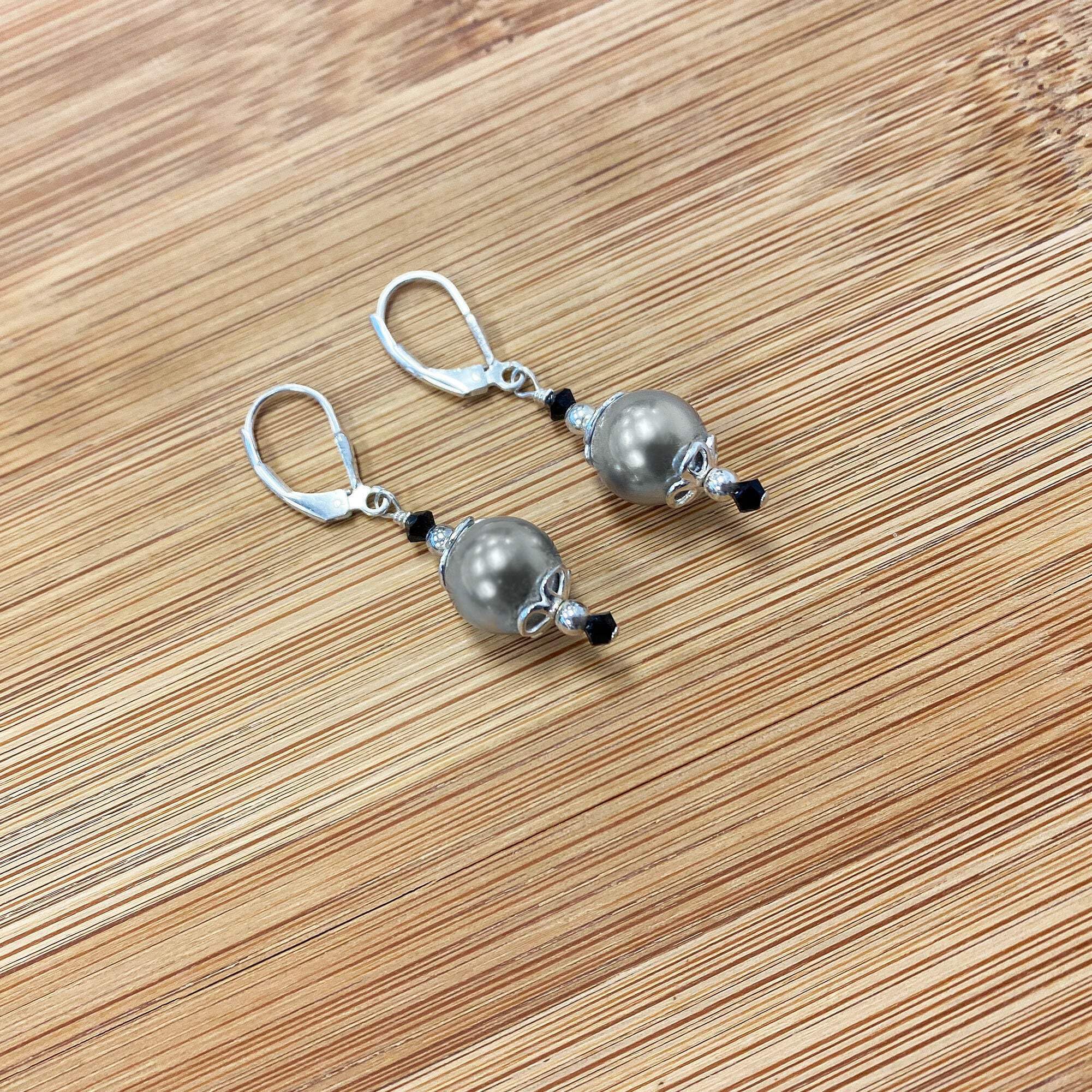 Sterling Silver Pearl Drop Earrings with Crystals for Women