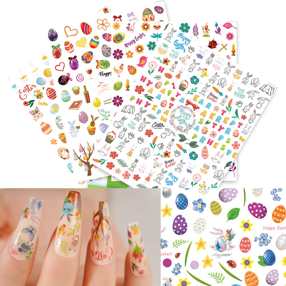 Easter Nail Art Stickers - 8 Sheets 3D Self-Adhesive Nail Decals with Bunny, Eggs & Chicken Designs - Cartoon Rabbit Manicure Decorations for Kids, Girls & Women - Perfect for Easter Parties, Spring Nail Art & DIY Home Manicures