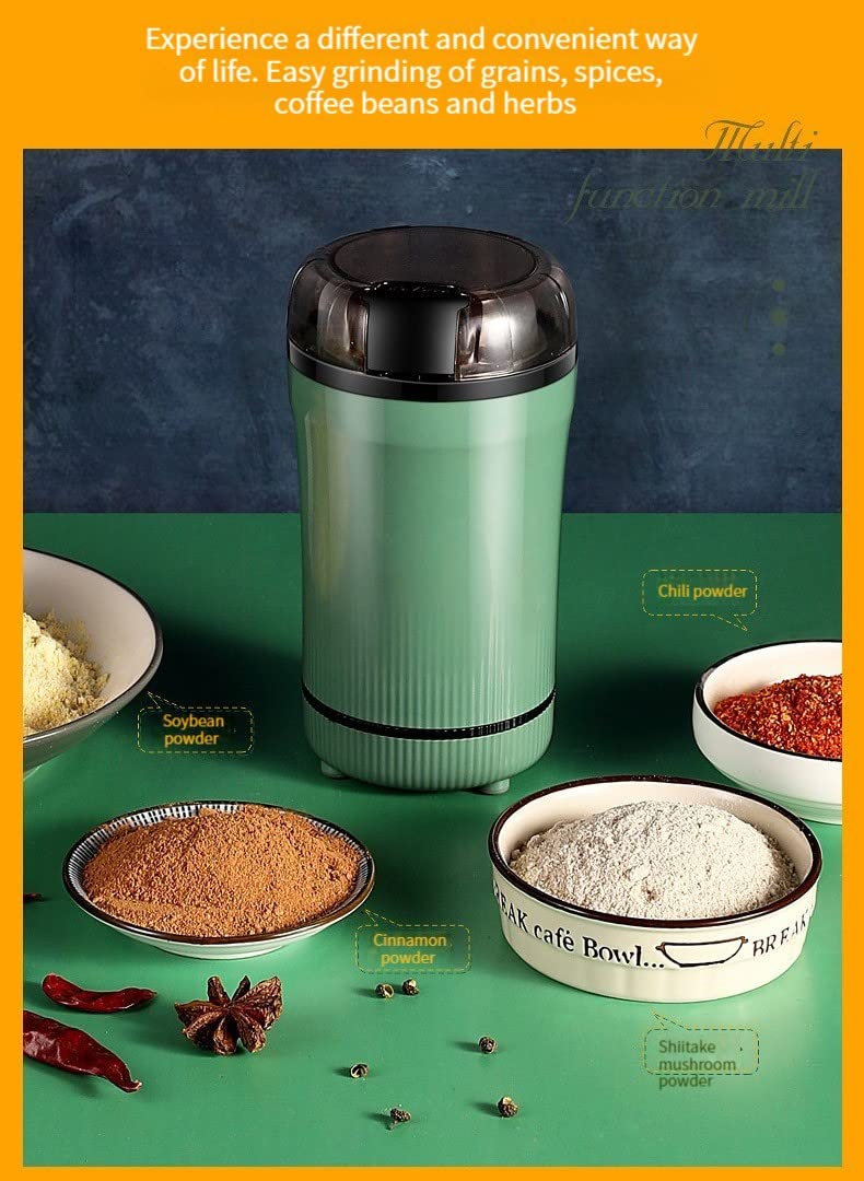 Premium Portable Electric Herb Grinder - Fast & Efficient Dry & Hard Grinding for Coffee Beans, Spices, Greens | Easy Pulverizing Mill for Home Kitchen, Camping & Travel | Durable Green Design