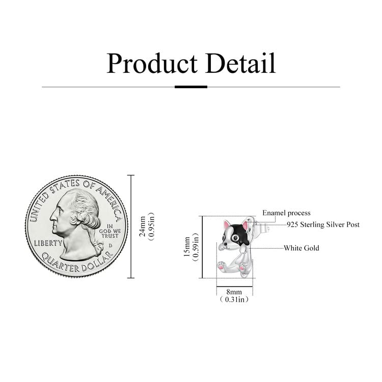 WOSTU 925 Sterling Silver Boston Terrier Dog Stud Earrings - Hypoallergenic Cute Puppy Drop Dangle Earrings for Women | Pet Lover Gift Idea | Perfect for Casual Wear, Animal-Themed Parties & Dog Lover Gifts
