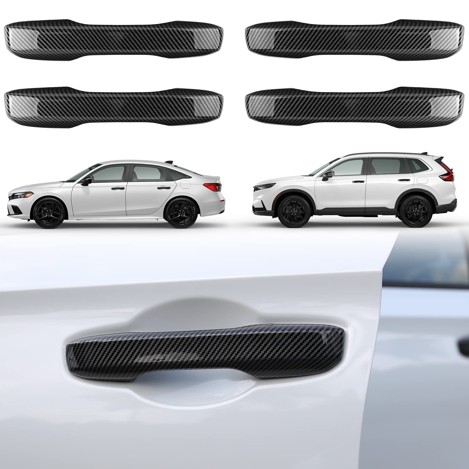 Premium Carbon Fiber Door Handle Covers for 11th Gen Honda Civic (2022-2025) | Exterior Handle Protectors Also Fit Accord/CR-V/HR-V (2023-2025) - Durable & Stylish Accessories for Car Protection & Customization