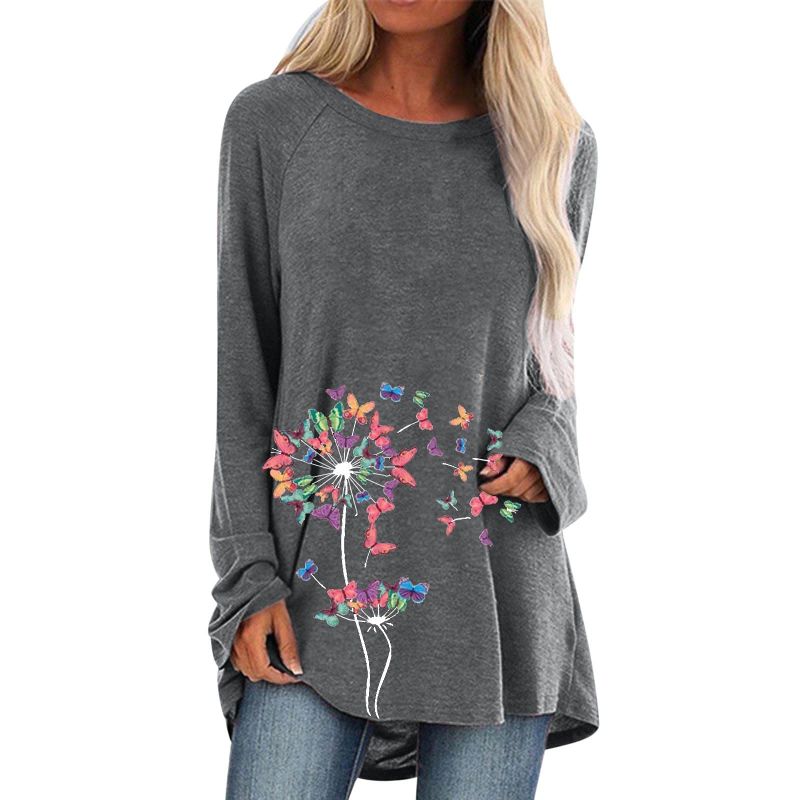 Fankle Women's Plus Size Short Sleeve Flowy Tunic Top - Dandelion Print Blouse for Leggings | Casual Wear, Office Outfits & Summer Fashion